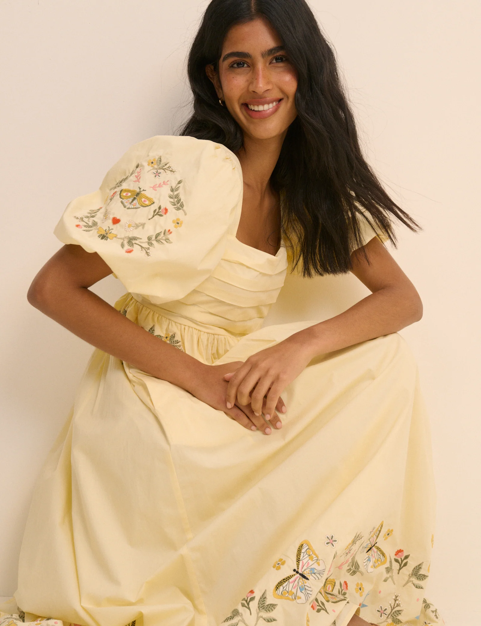 Butter Yellow Embroidered Pleated Nova Midi Dress - Image 4
