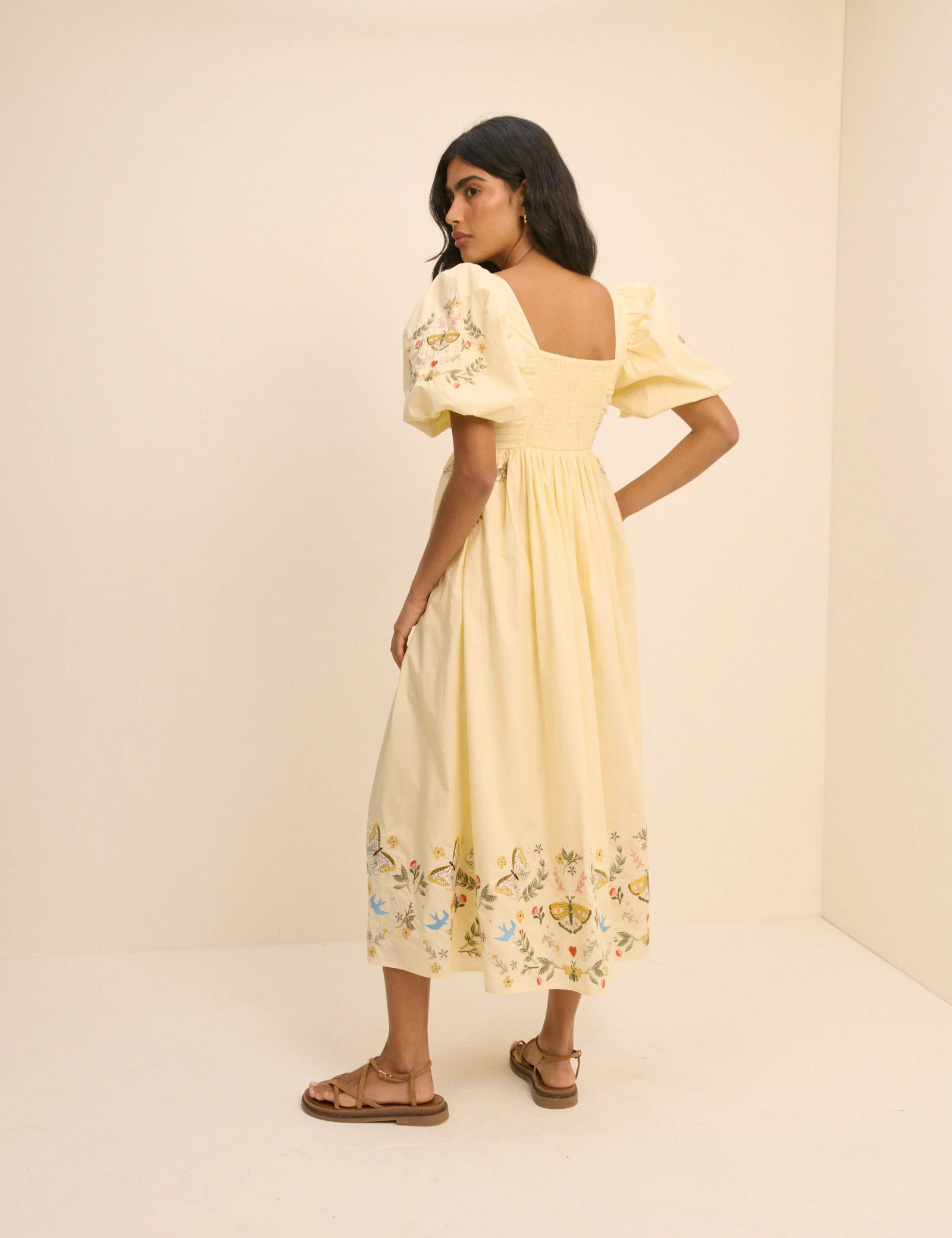 Butter Yellow Embroidered Pleated Nova Midi Dress - Image 5
