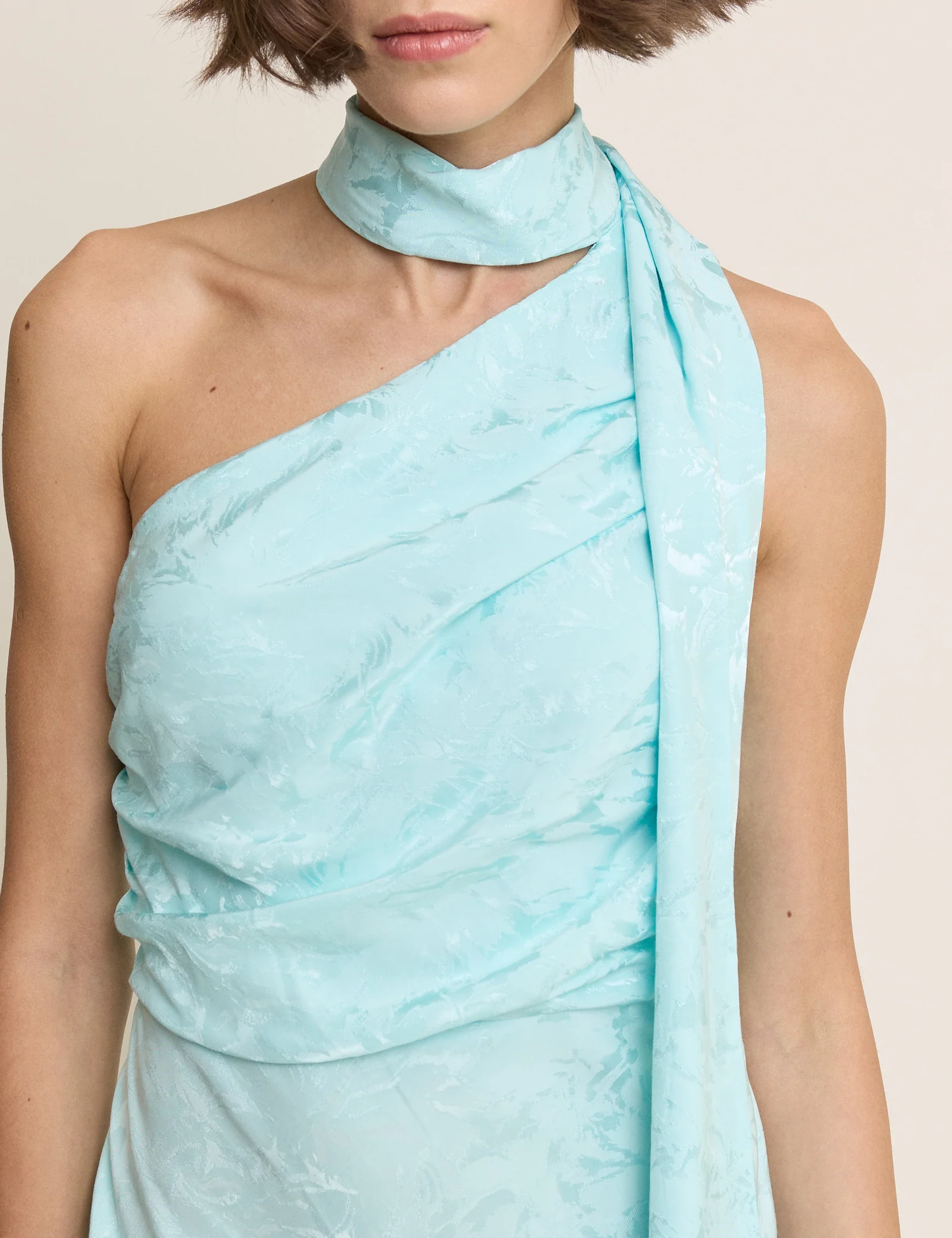 Light Blue Floral Satin Oceane Maxi Dress - Image 2