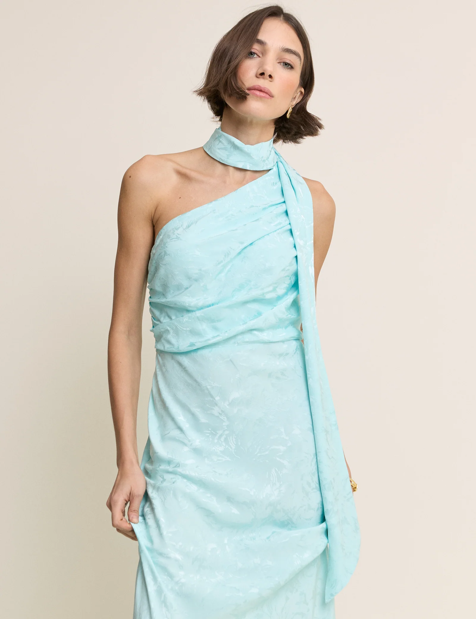 Light Blue Floral Satin Oceane Maxi Dress - Image 3