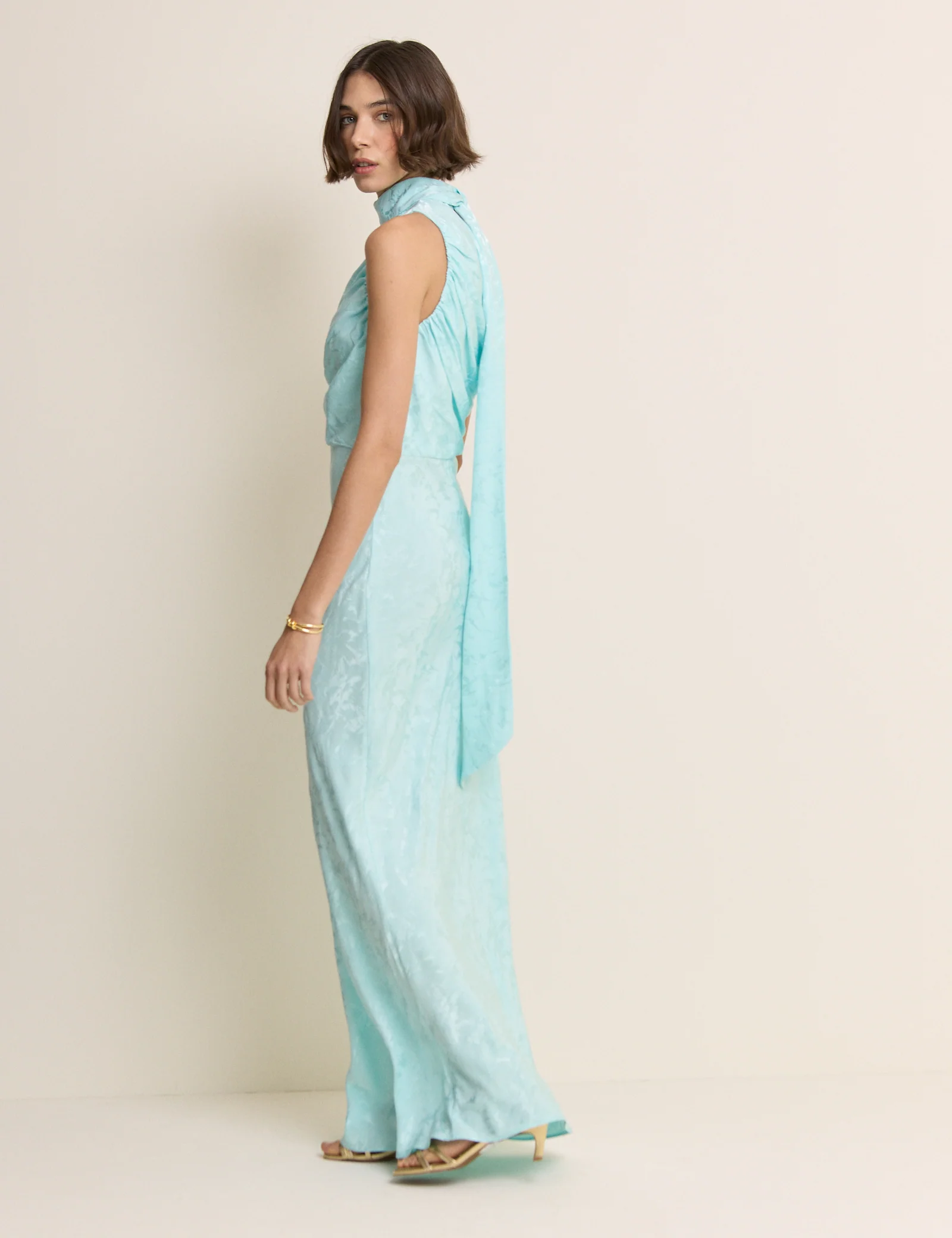 Light Blue Floral Satin Oceane Maxi Dress - Image 4
