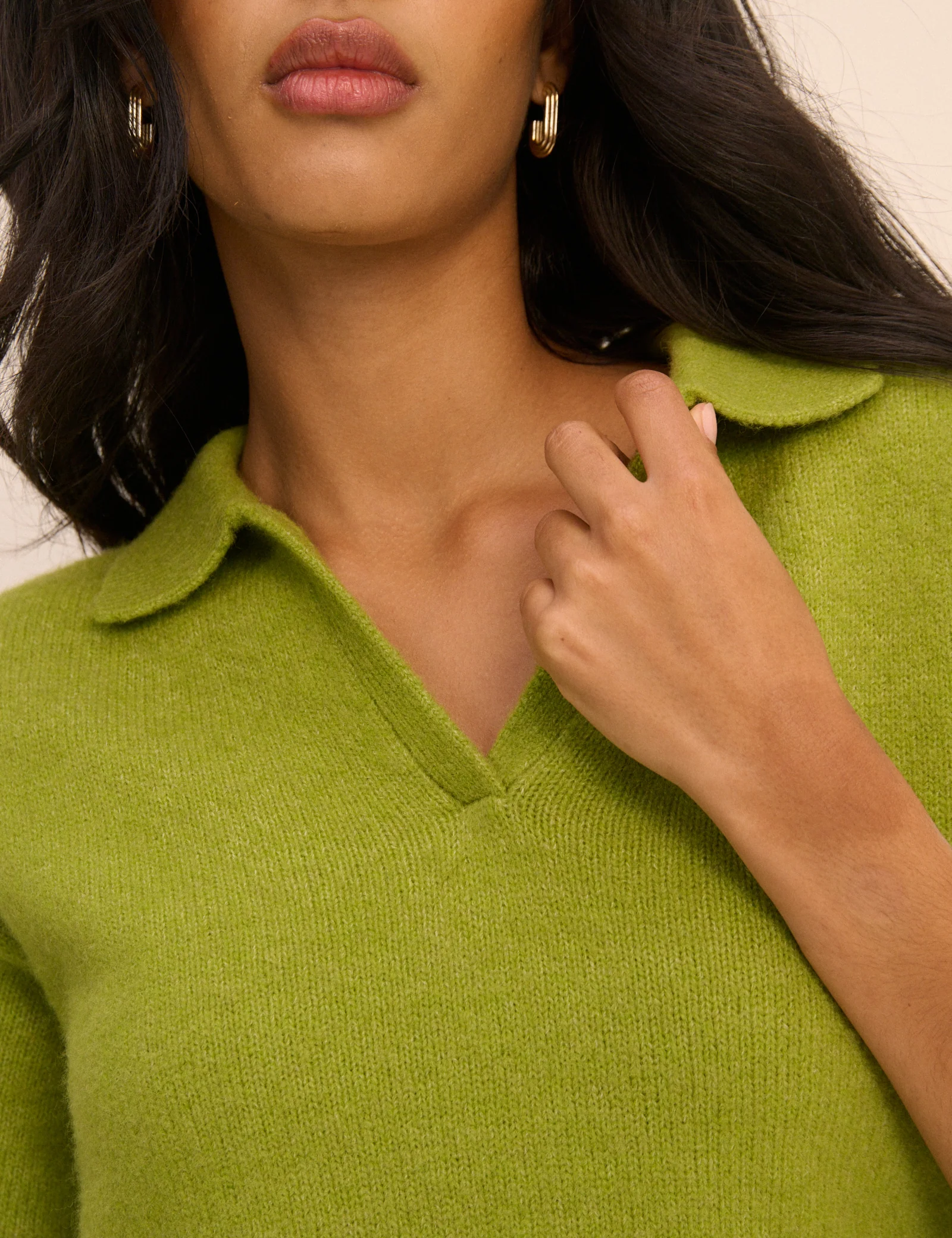 Green Open Collar Polo Knitted Top - Image 4