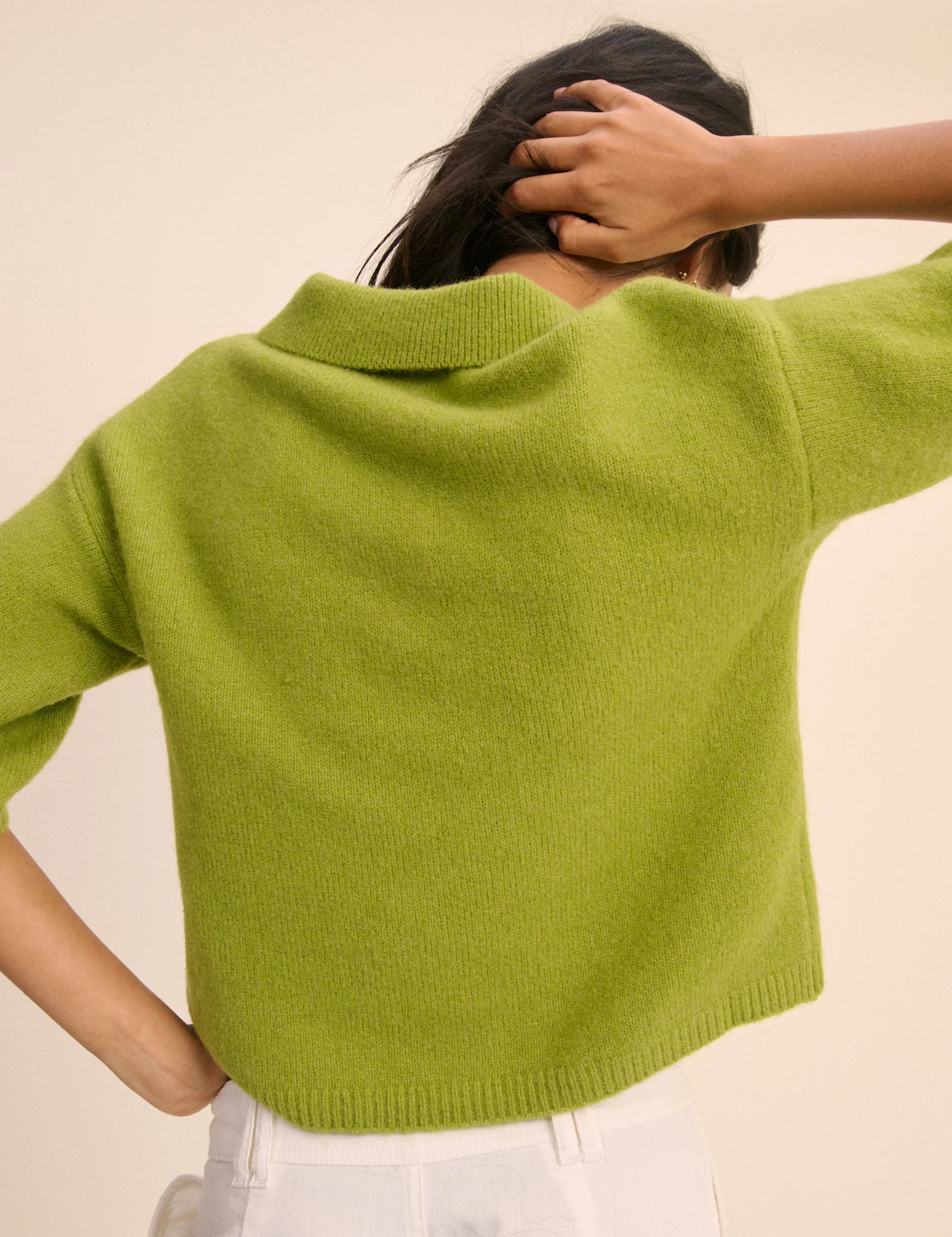 Green Open Collar Polo Knitted Top - Image 5