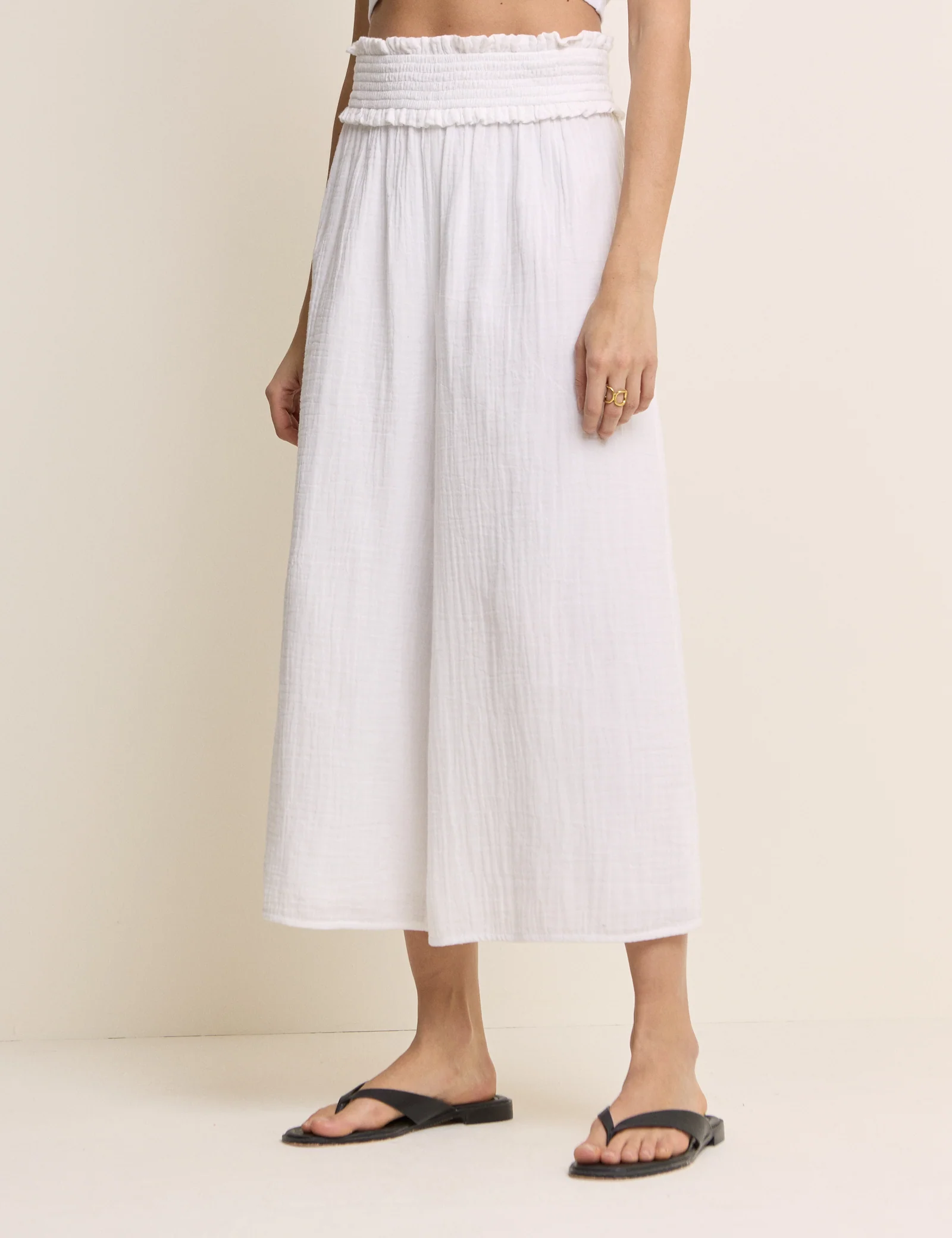 White Cropped Palazzo Double Gauze Trouser - Image 2