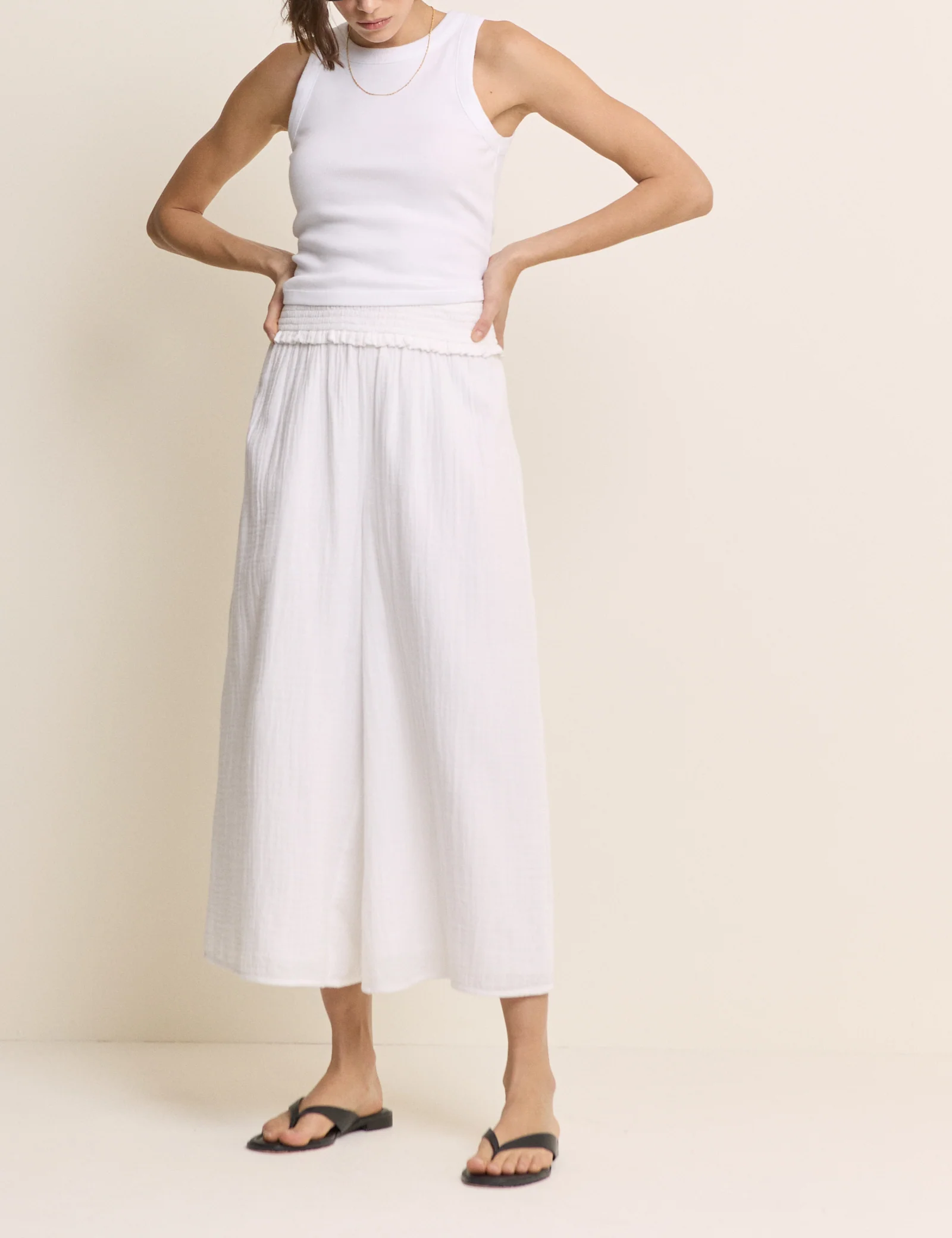 White Cropped Palazzo Double Gauze Trouser - Image 4