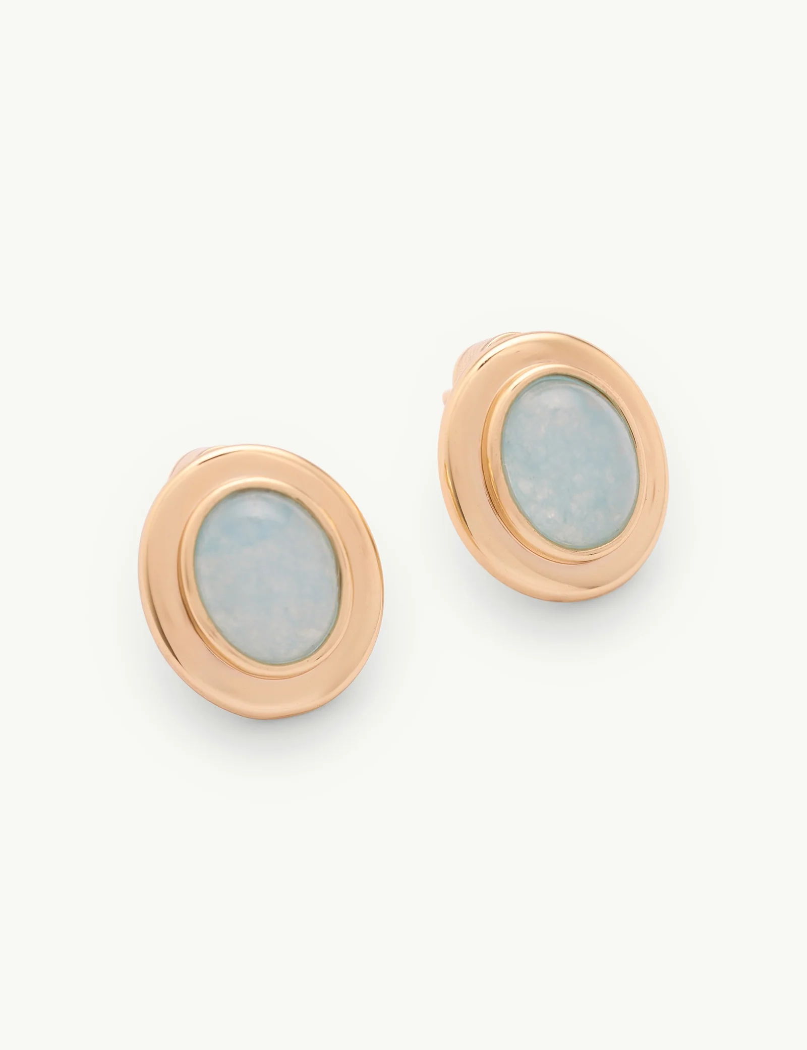 Gold Oval Blue Stone Earrings - Image 3