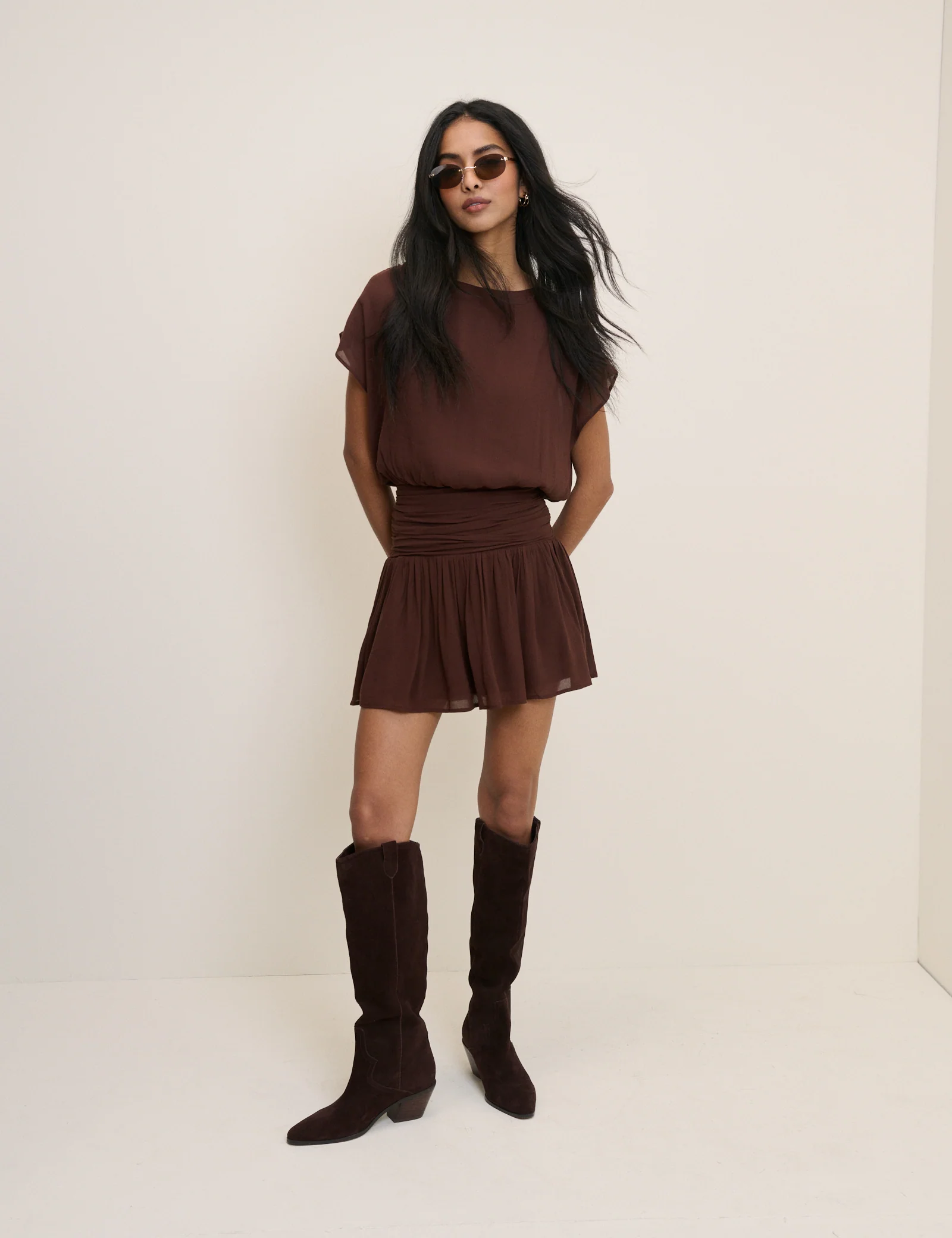 Chocolate Brown Boat Neck Pamela Mini Dress - Image 4