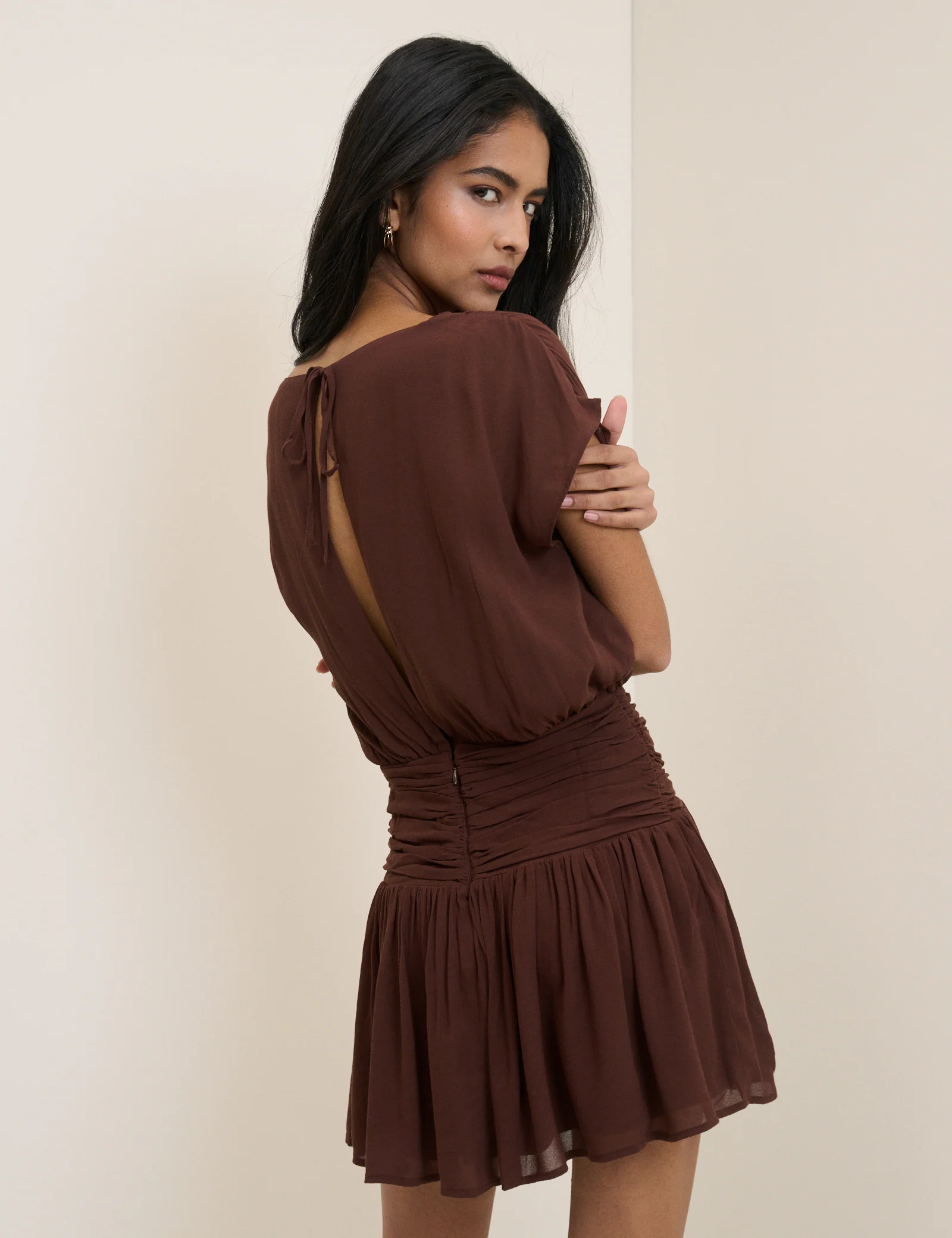 Chocolate Brown Boat Neck Pamela Mini Dress - Image 5