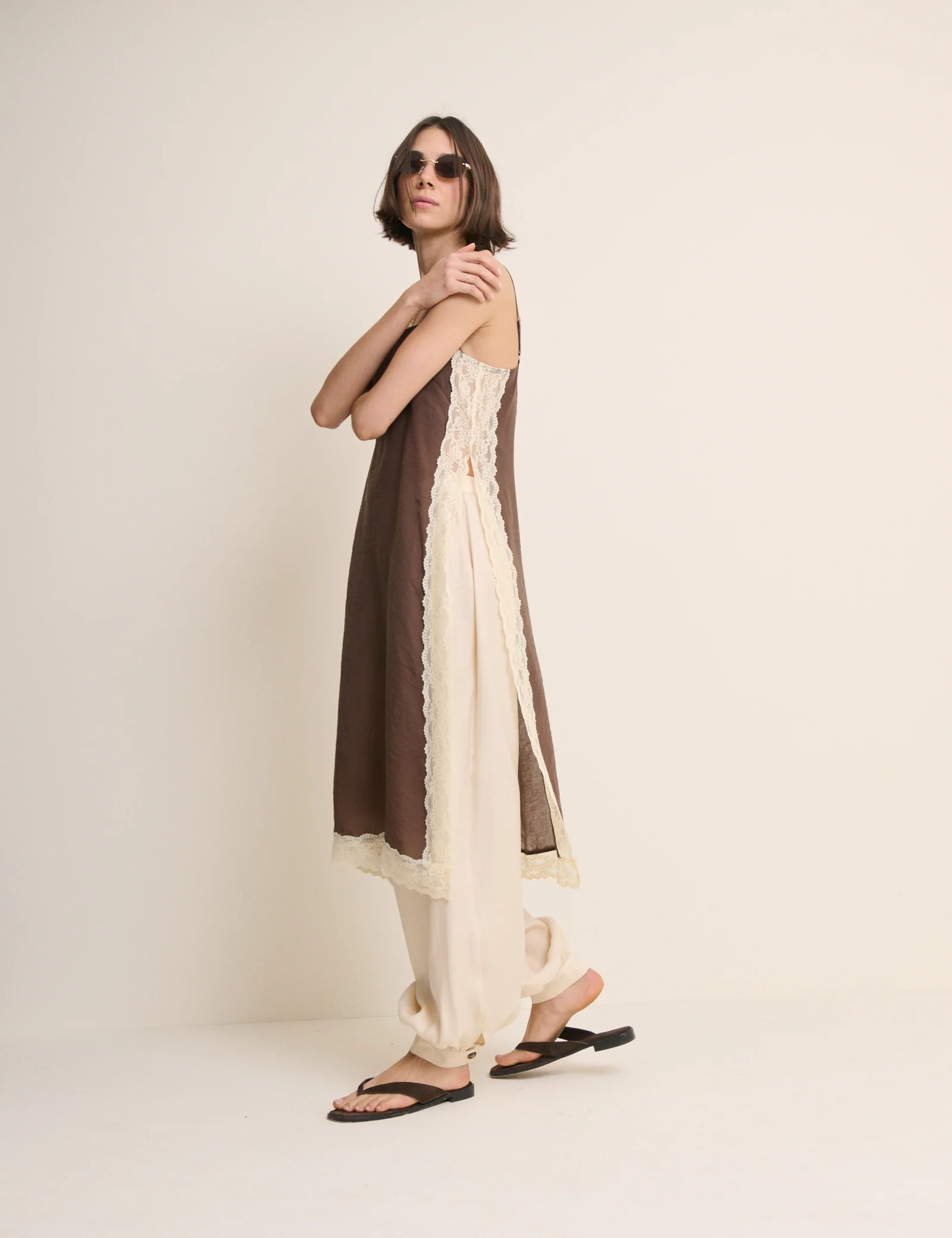 Brown Lace Trim Paulina Longline Cami - Image 3