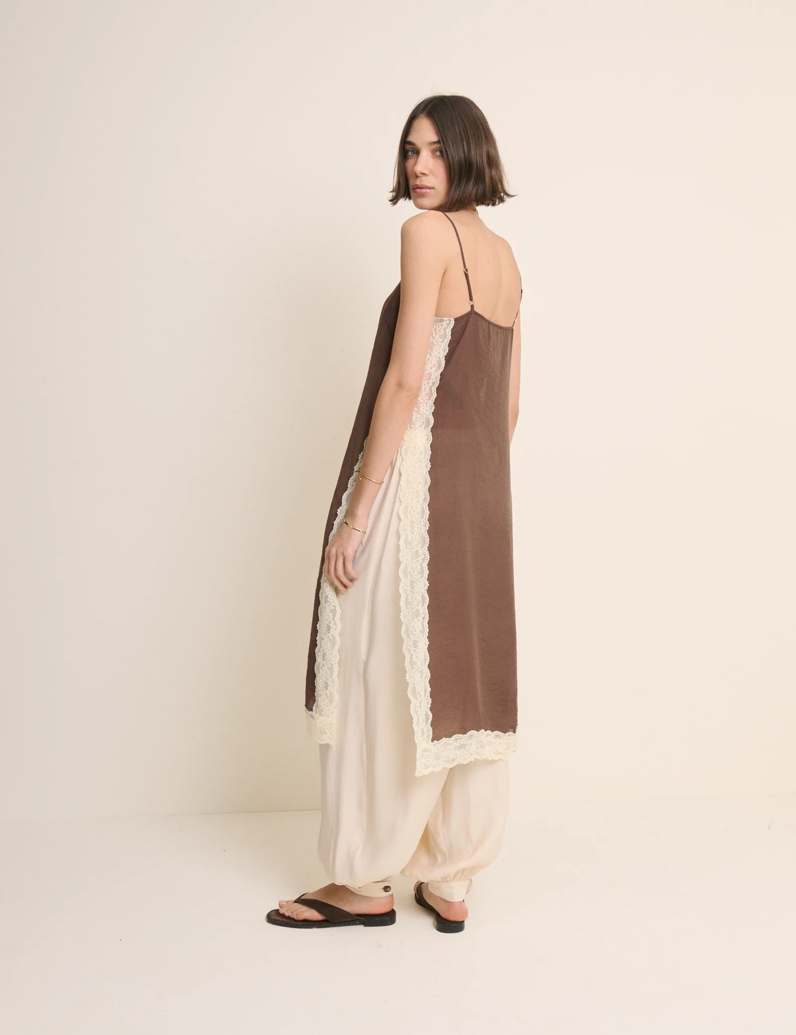 Brown Lace Trim Paulina Longline Cami - Image 4
