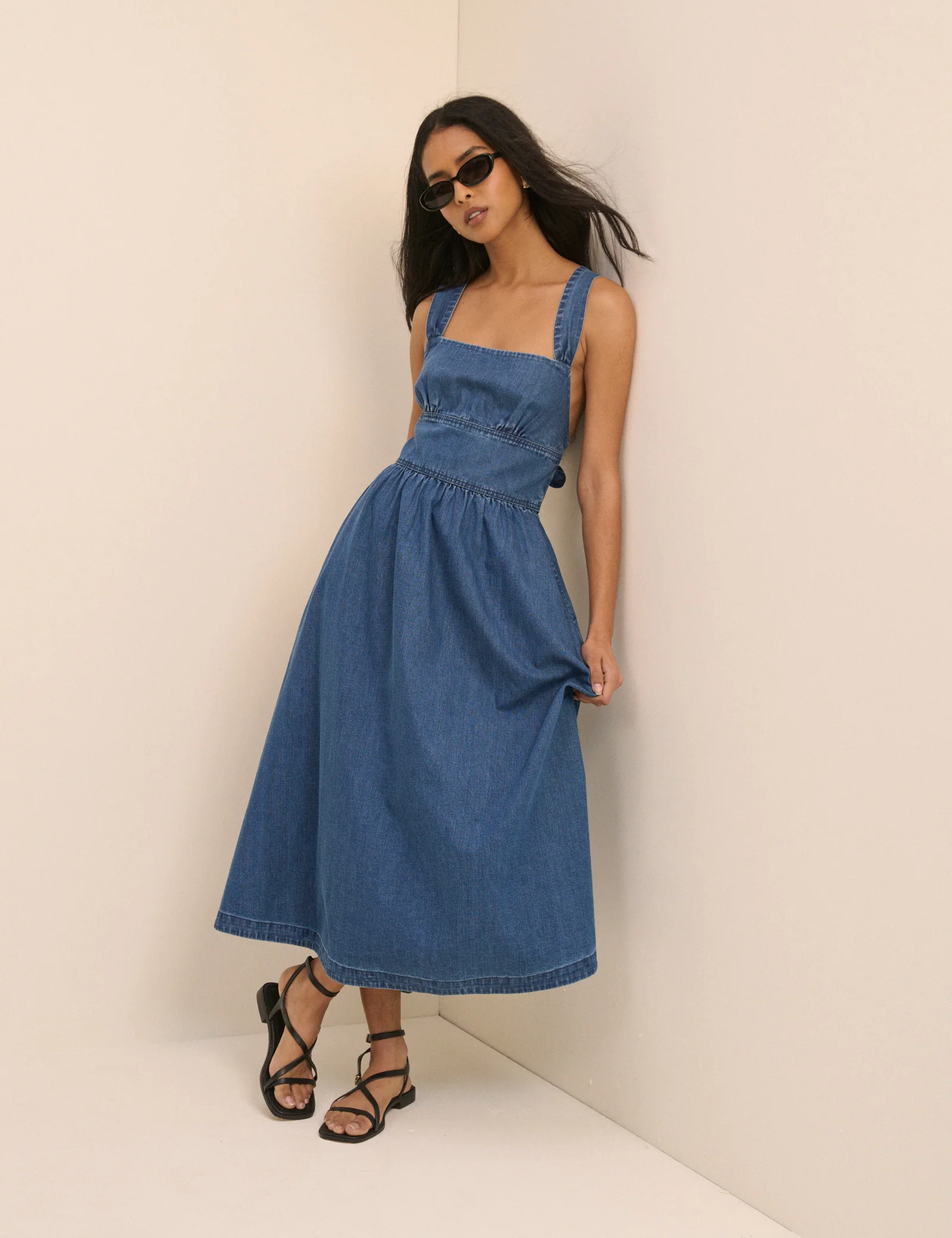 Mid Wash Denim Tie-Back Pedro Midi Dress - Image 3