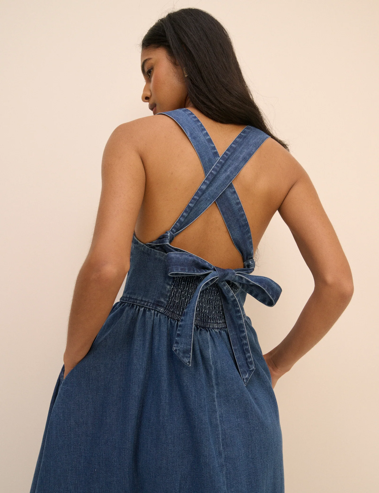 Mid Wash Denim Tie-Back Pedro Midi Dress - Image 4