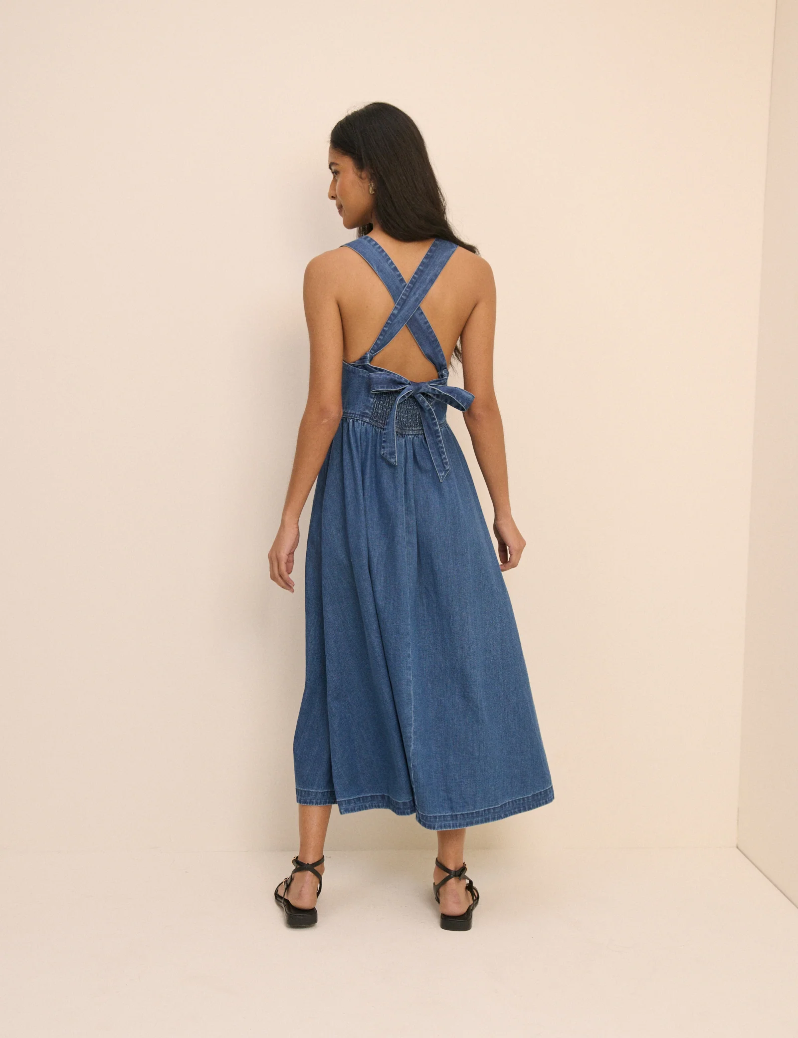Mid Wash Denim Tie-Back Pedro Midi Dress - Image 5