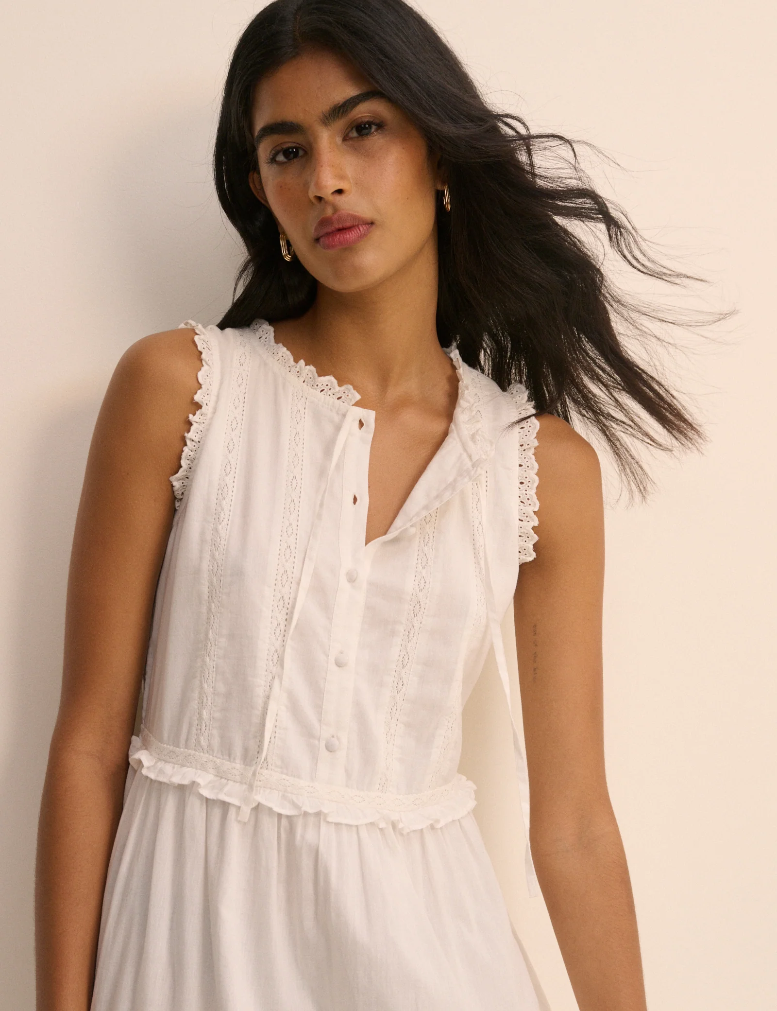 White Ruffle Trim Tiered Penelope Midi Dress - Image 2