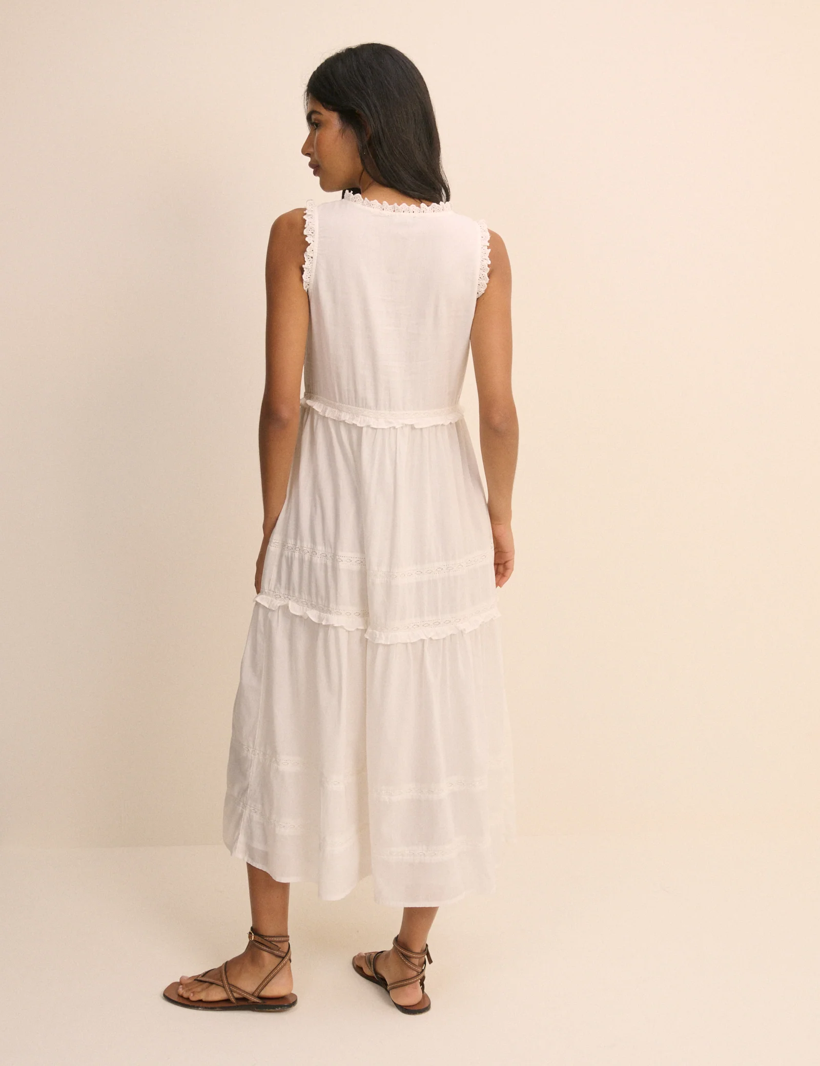White Ruffle Trim Tiered Penelope Midi Dress - Image 4