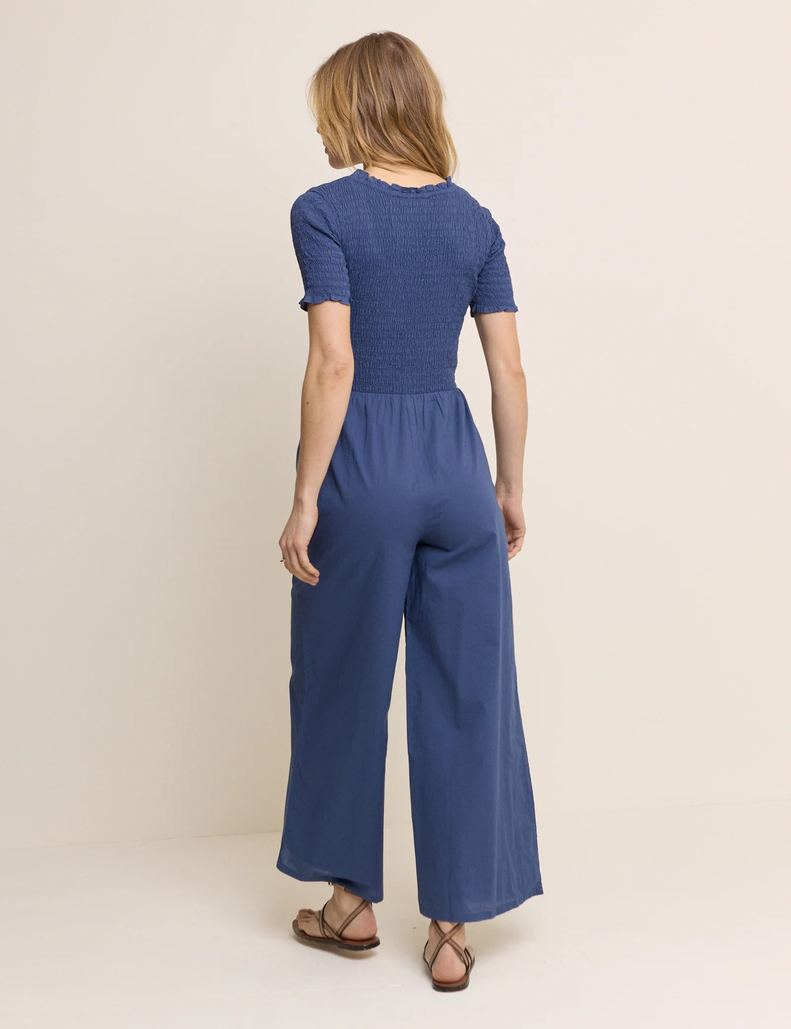 Petite Blue Shirred Wide Leg Zita Jumpsuit - Image 5