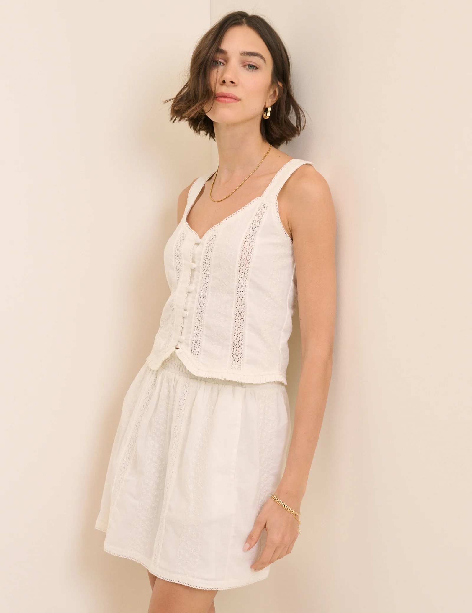 White Broderie Anglaise Lace Trim Mini Skirt - Image 3