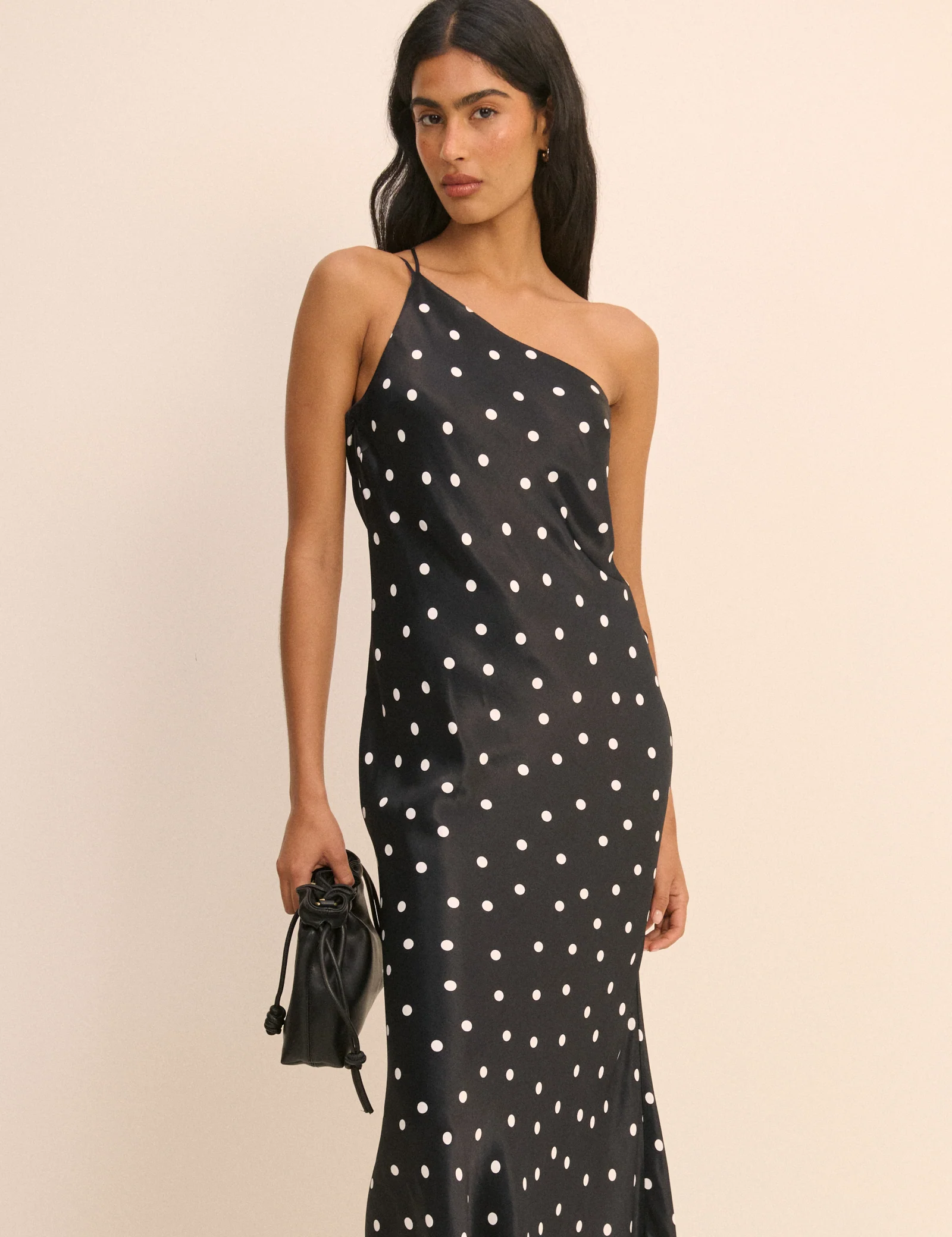 Black Polka Dot Satin Pia Maxi Dress - Image 2