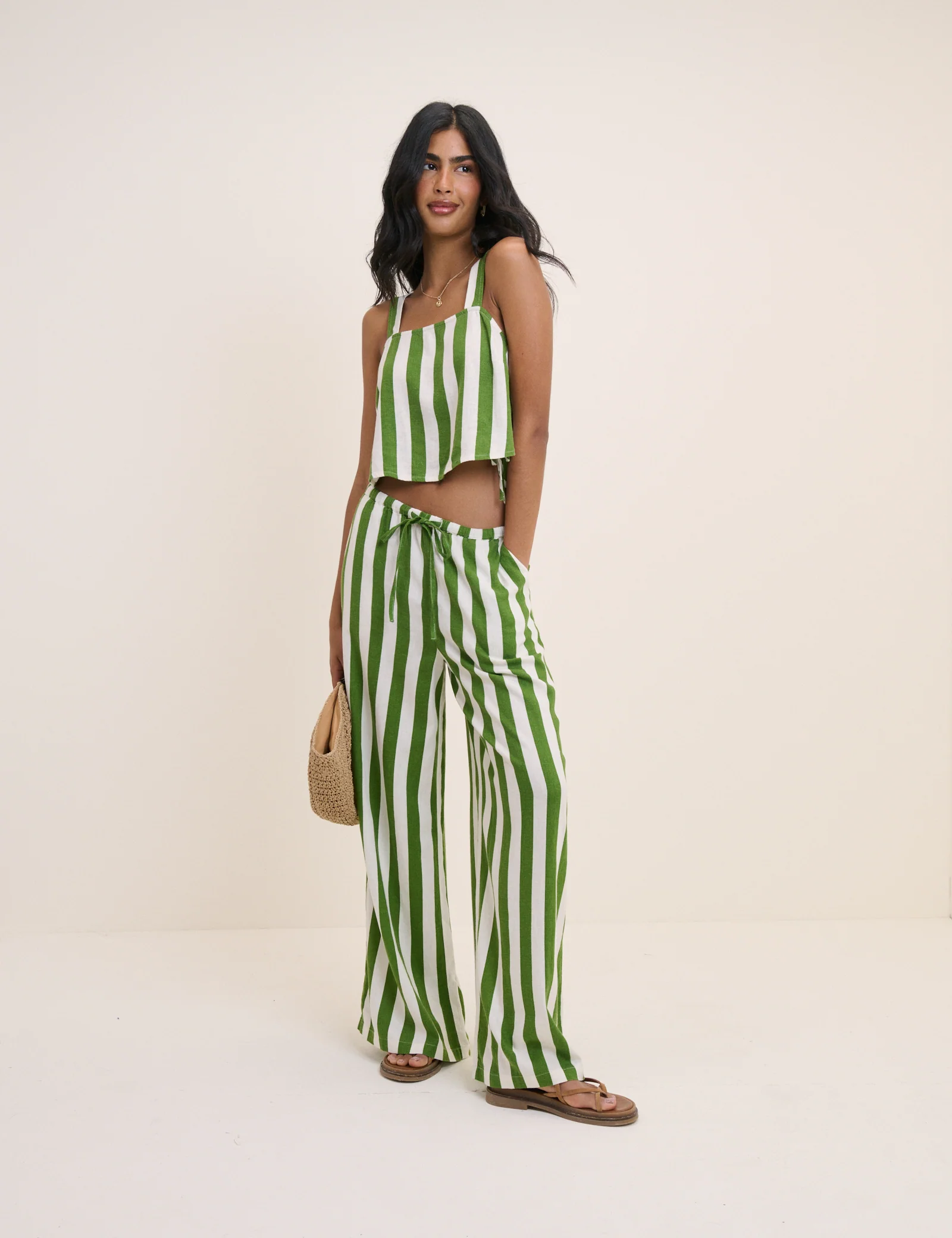 Green Striped Linen-Blend Swing Top - Image 2