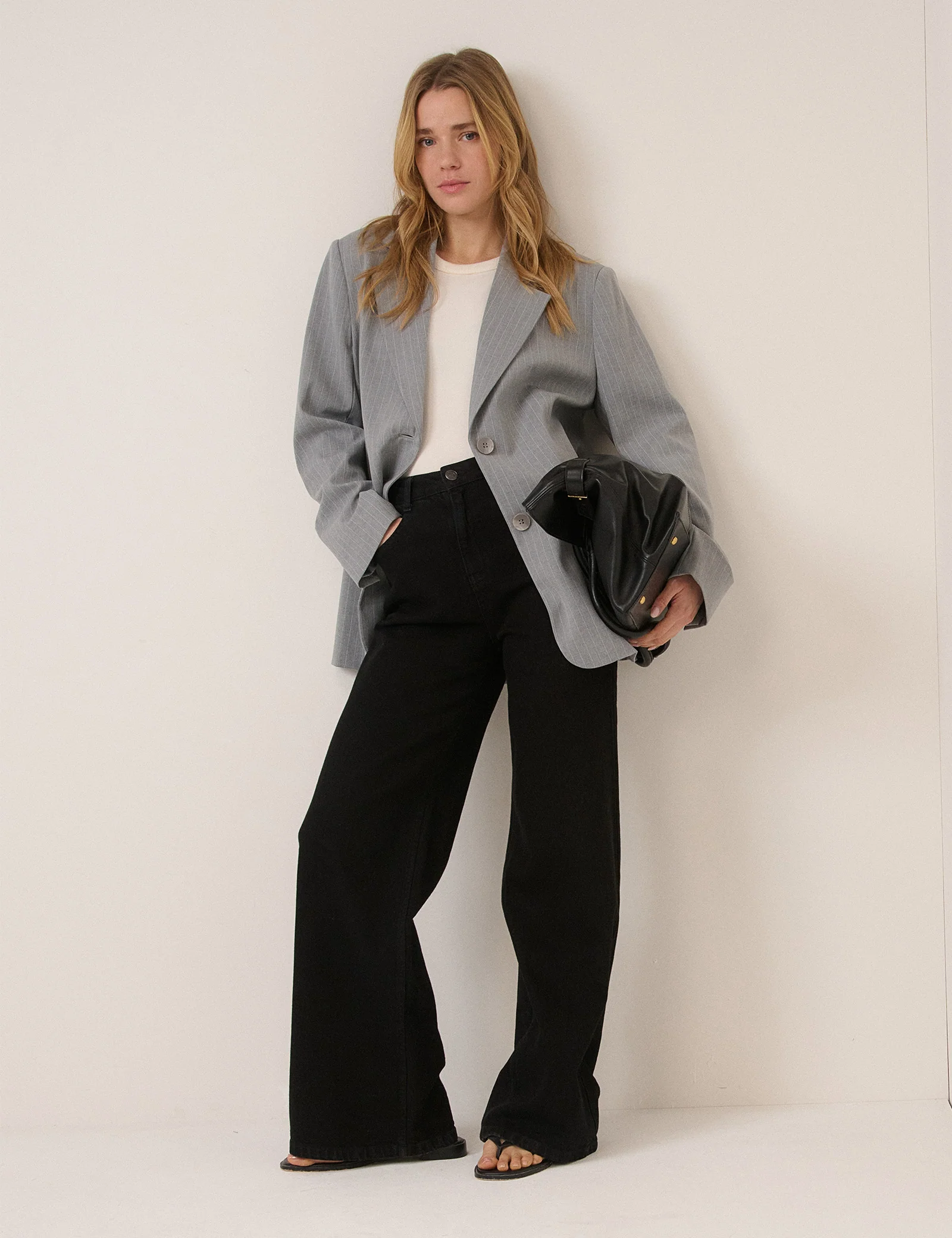 Grey Pinstripe Boyfriend Blazer