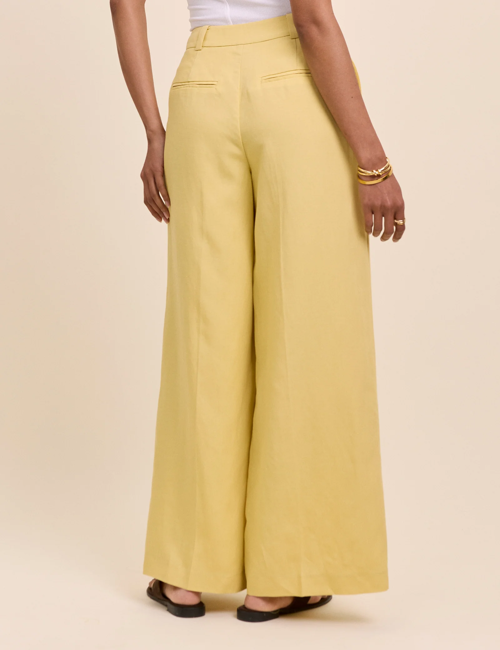 Yellow Linen-Blend Wide Leg Tailored Trousers - Image 5
