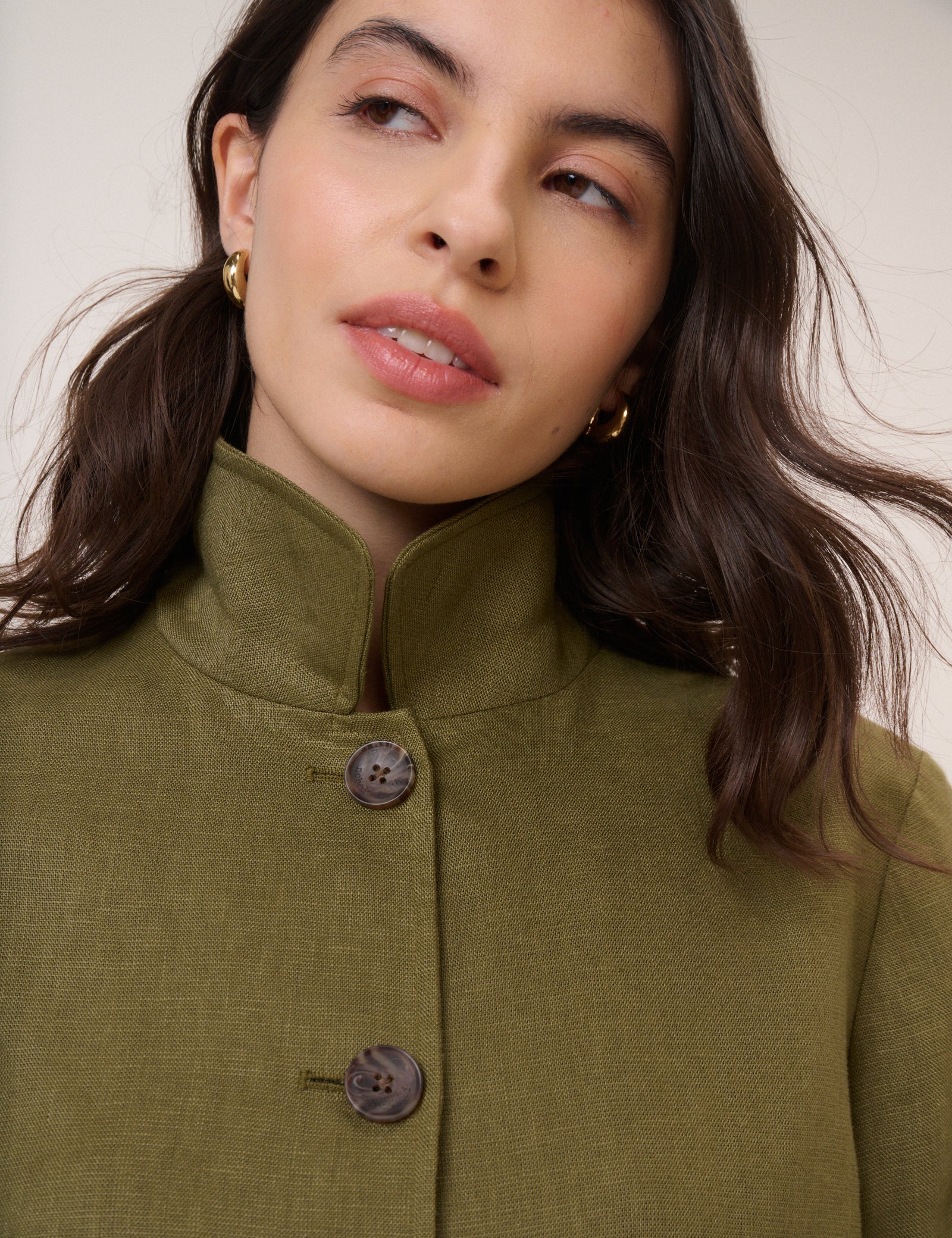 Khaki Linen-Blend Boxy Jacket - Image 3