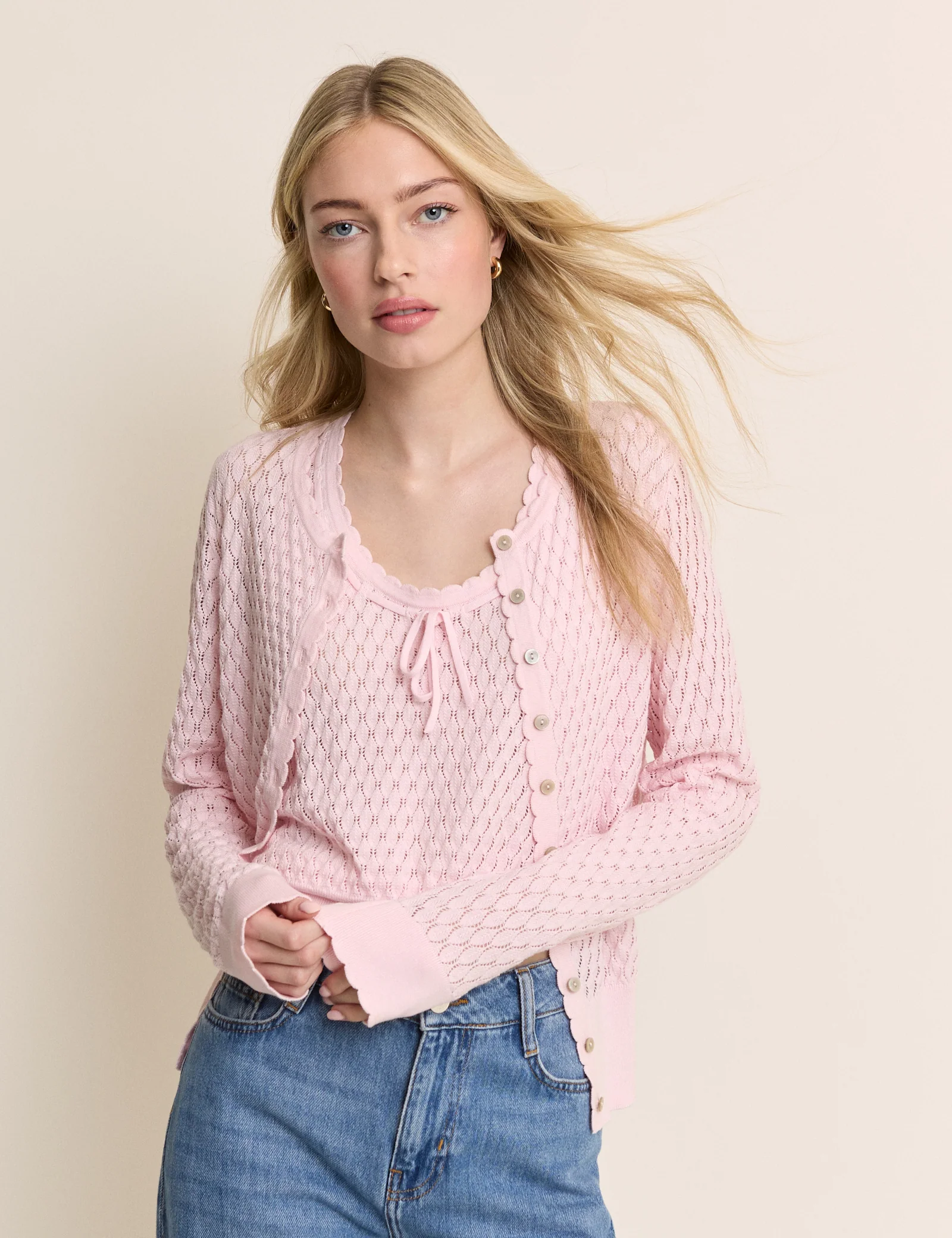 Baby Pink Pointelle Cami with Neck Tie - Image 4