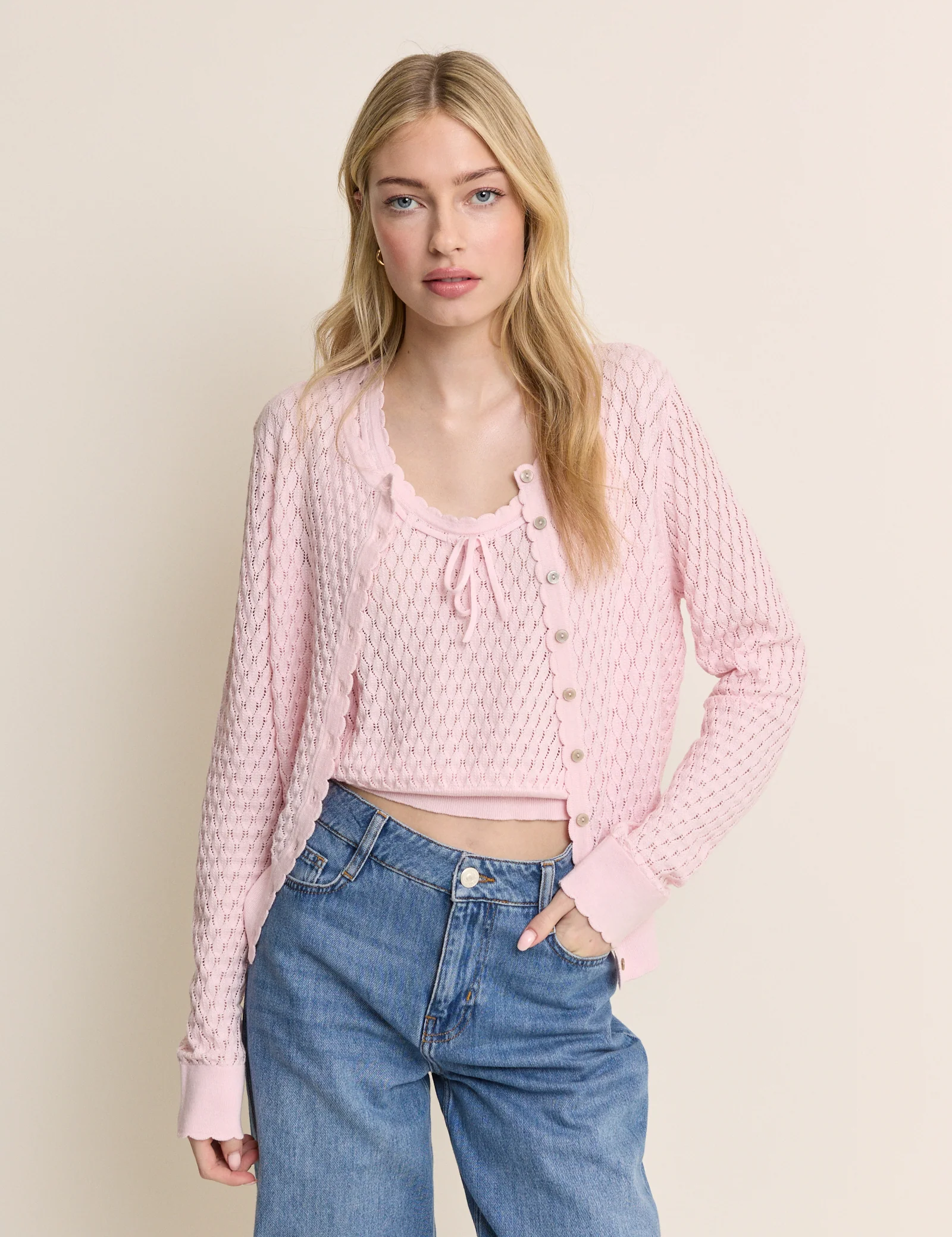 Baby Pink Pointelle Cami with Neck Tie - Image 5