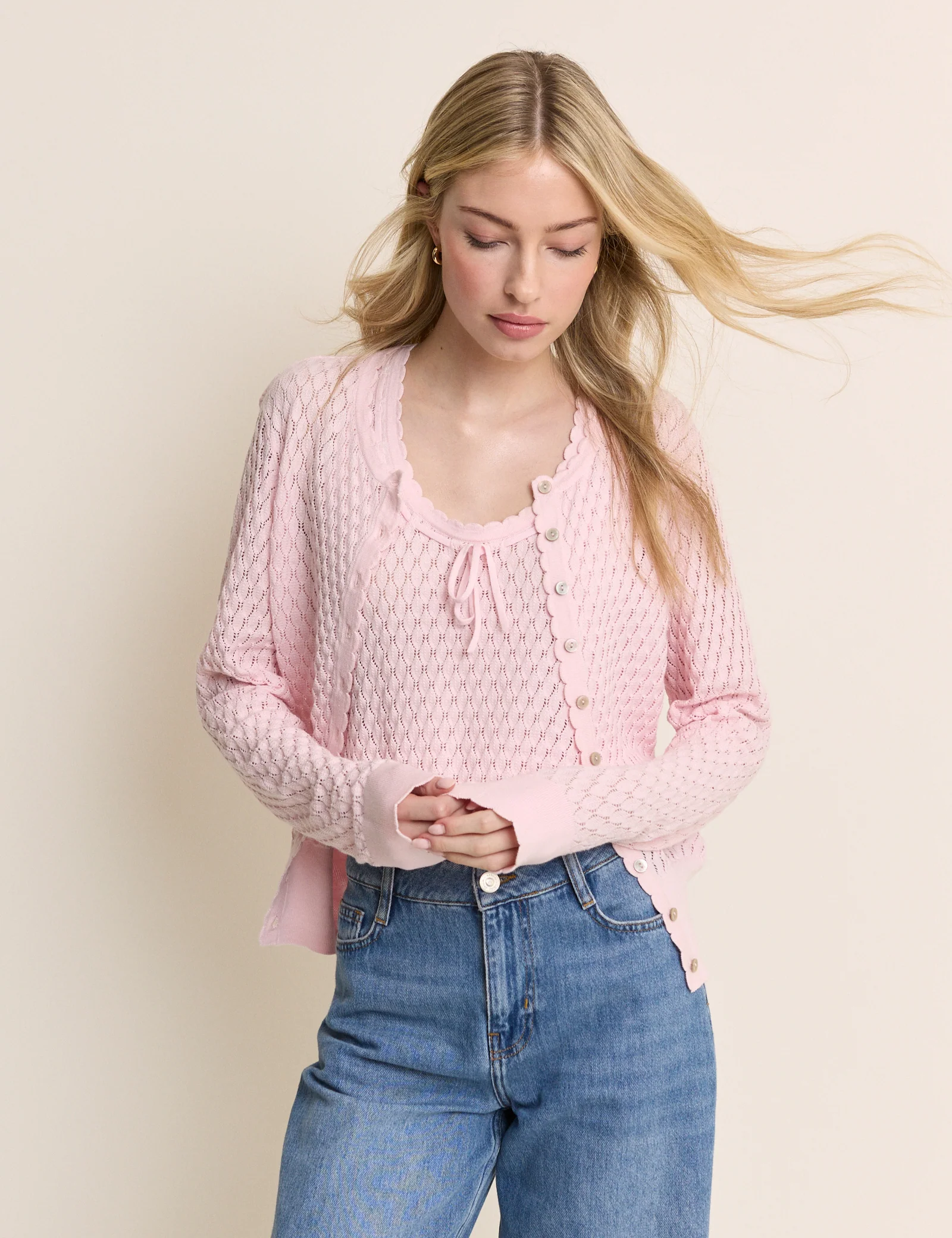 Baby Pink Pointelle Cami with Neck Tie - Image 6