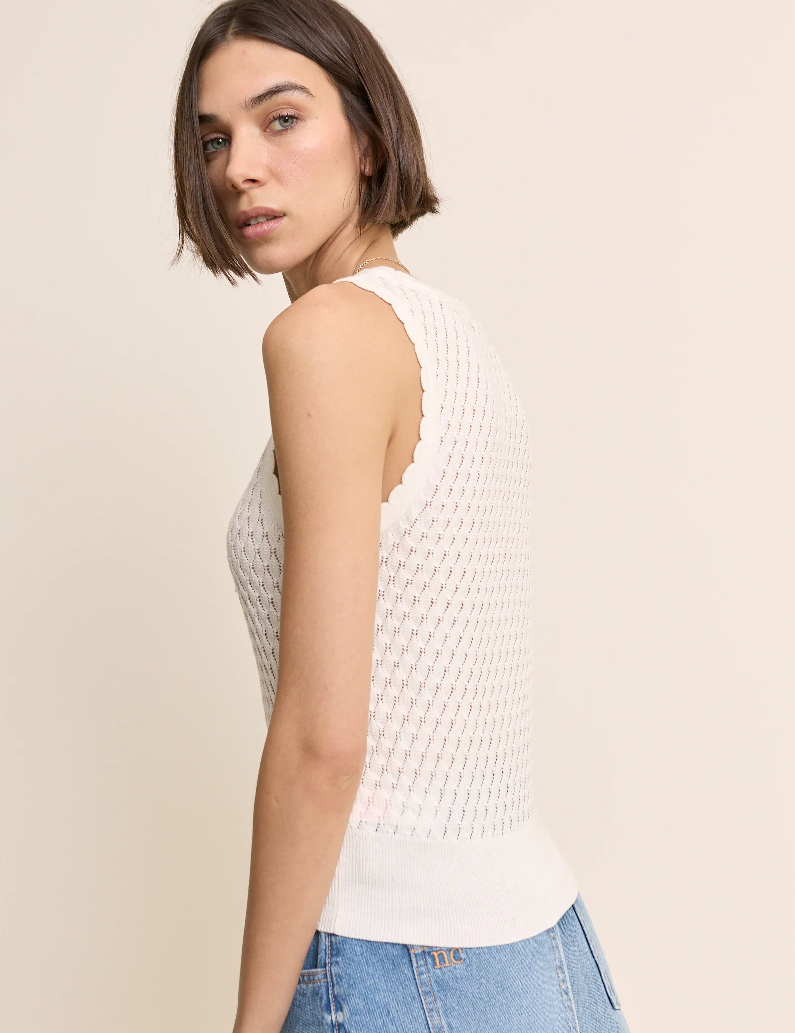 White Pointelle Cami with Neck Tie - Image 3