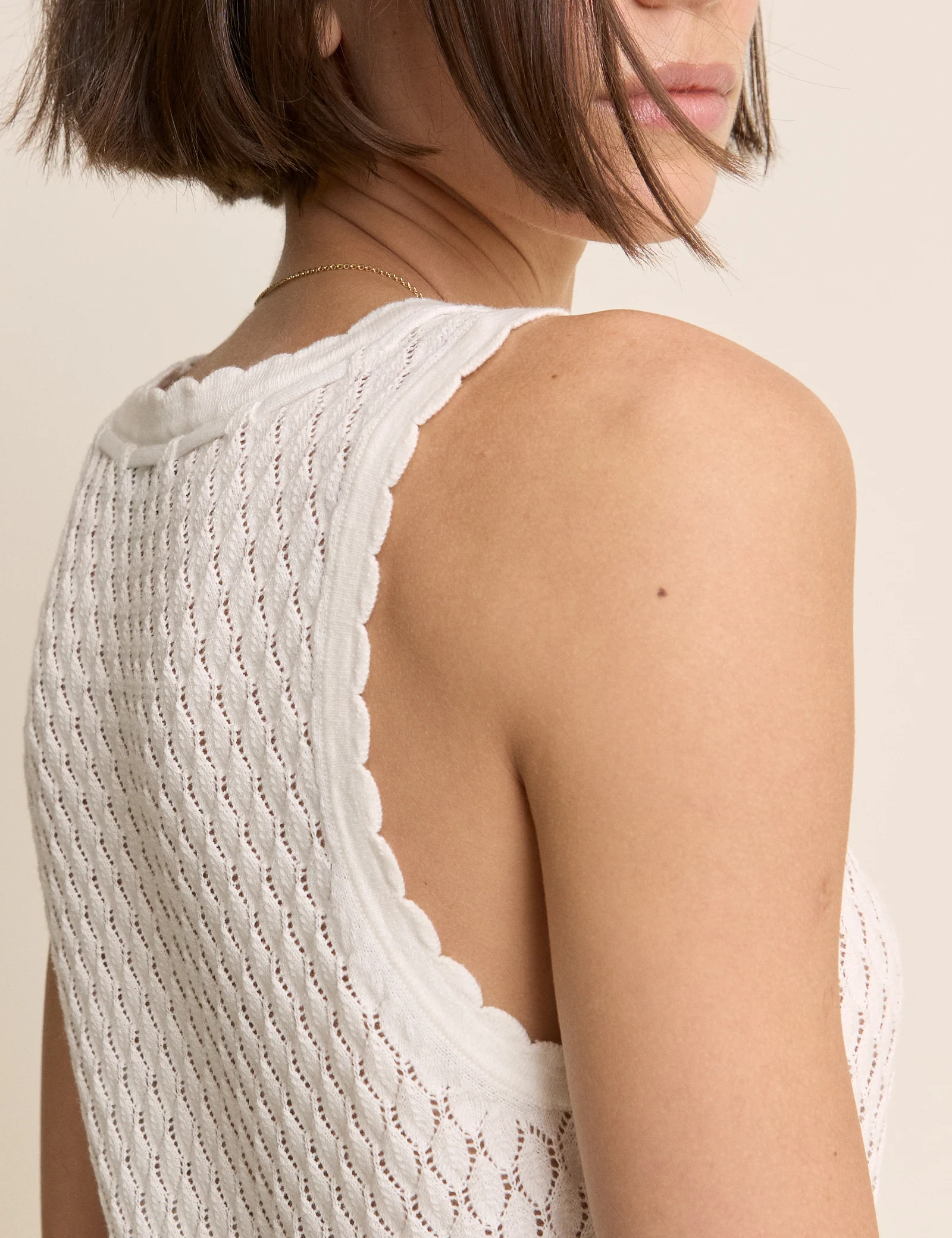 White Pointelle Cami with Neck Tie - Image 4