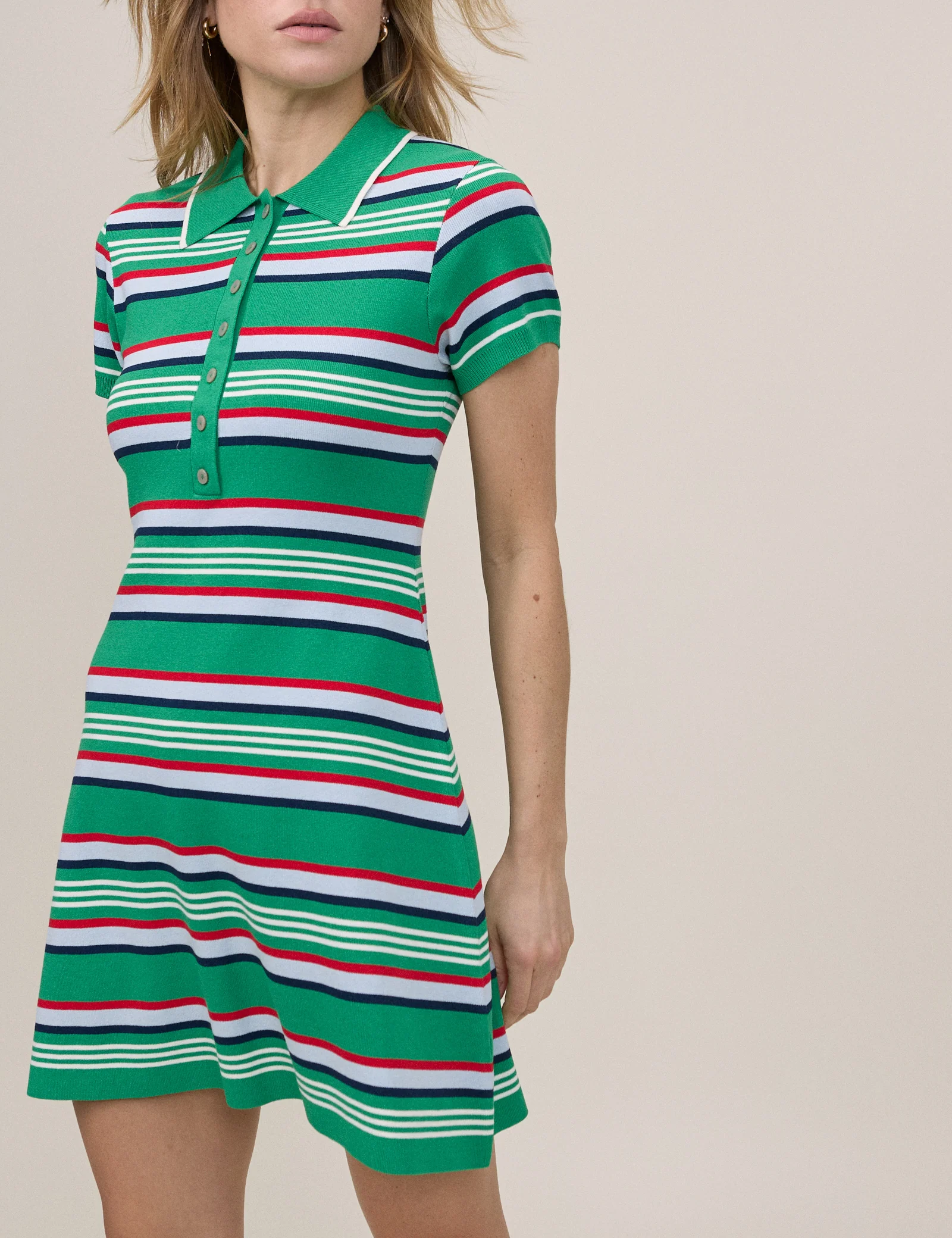 Green Striped Knitted Polo Dress - Image 5