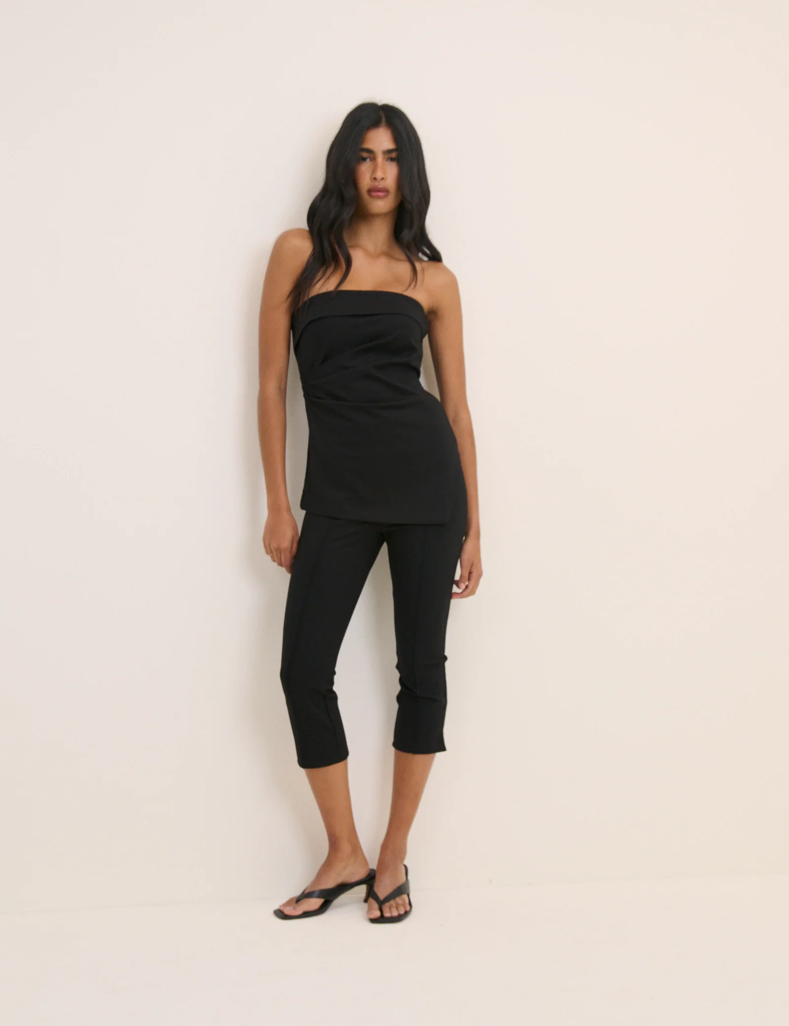 Black Jersey Ponte Longline Bandeau Top