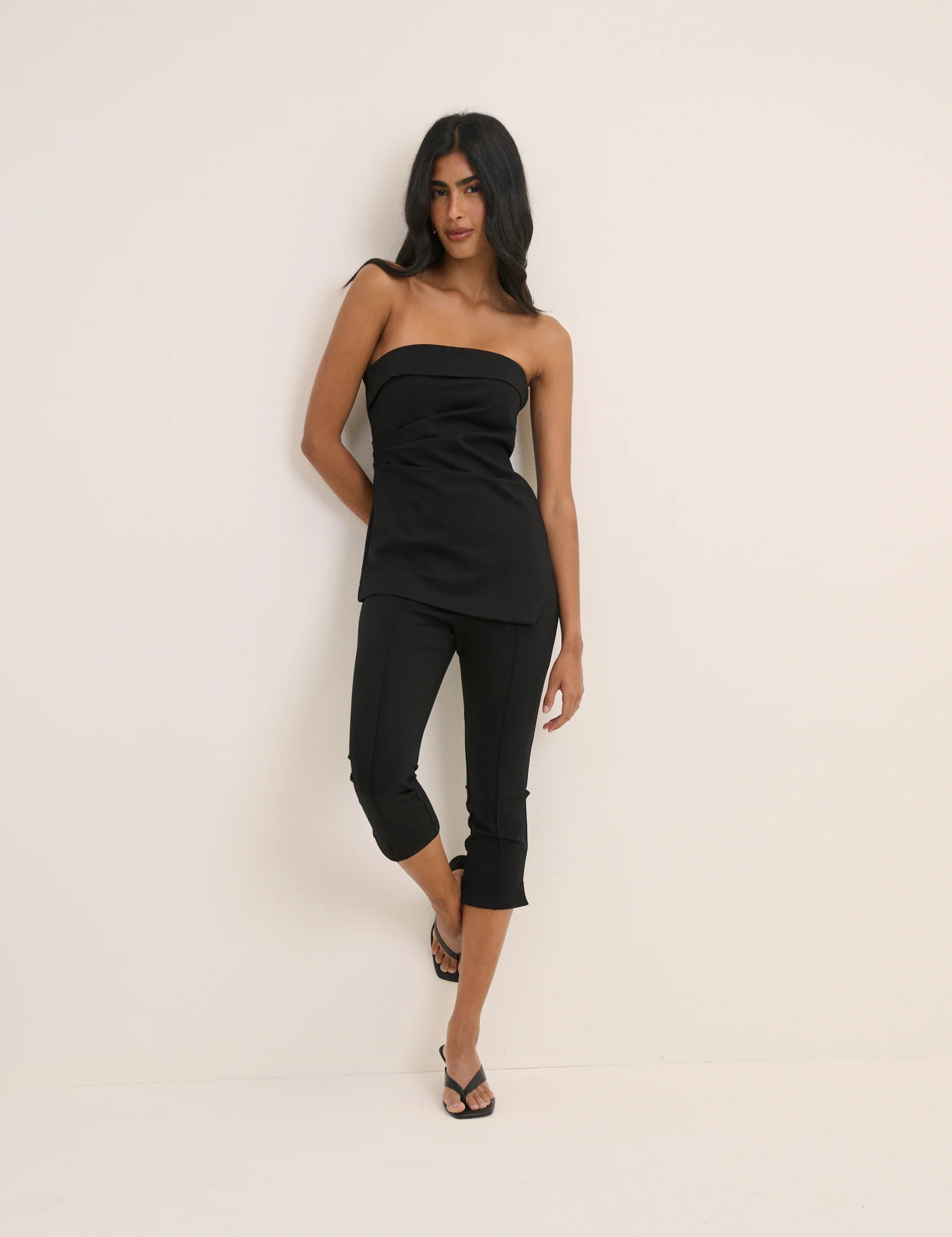Black Jersey Ponte Longline Bandeau Top - Image 6