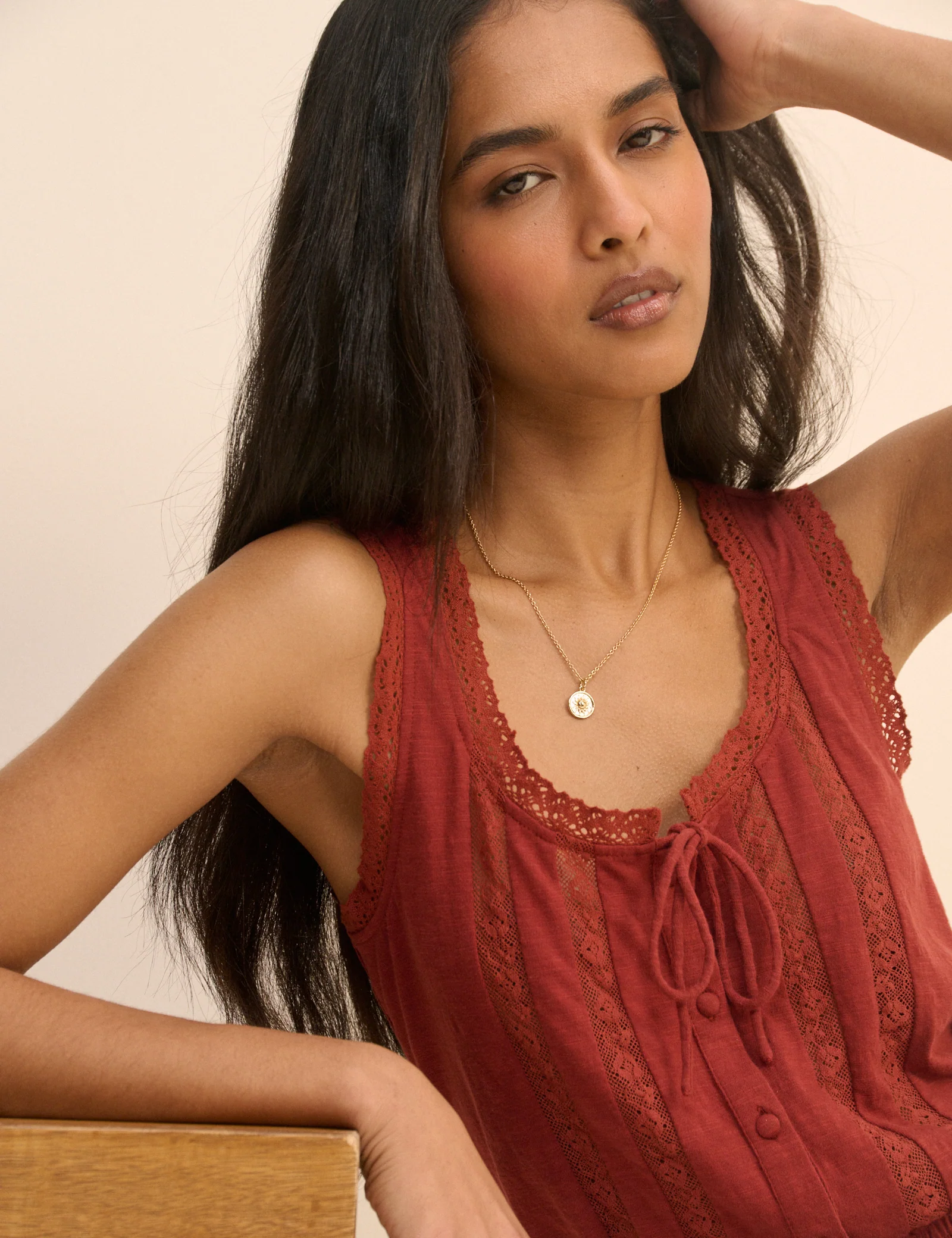 Red Lace Trim Prairie Blouse - Image 4