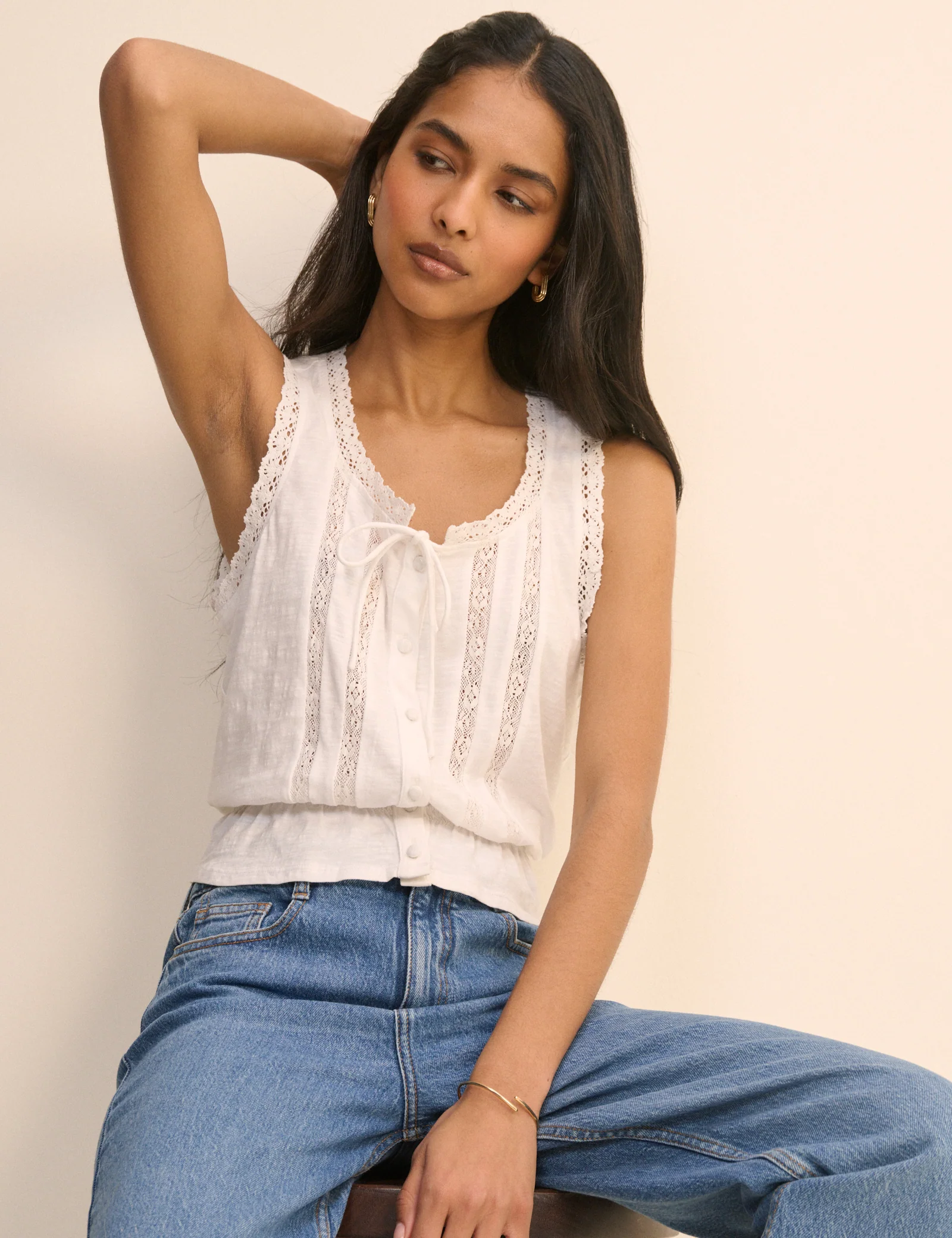 White Red Lace Trim Prairie Blouse - Image 3