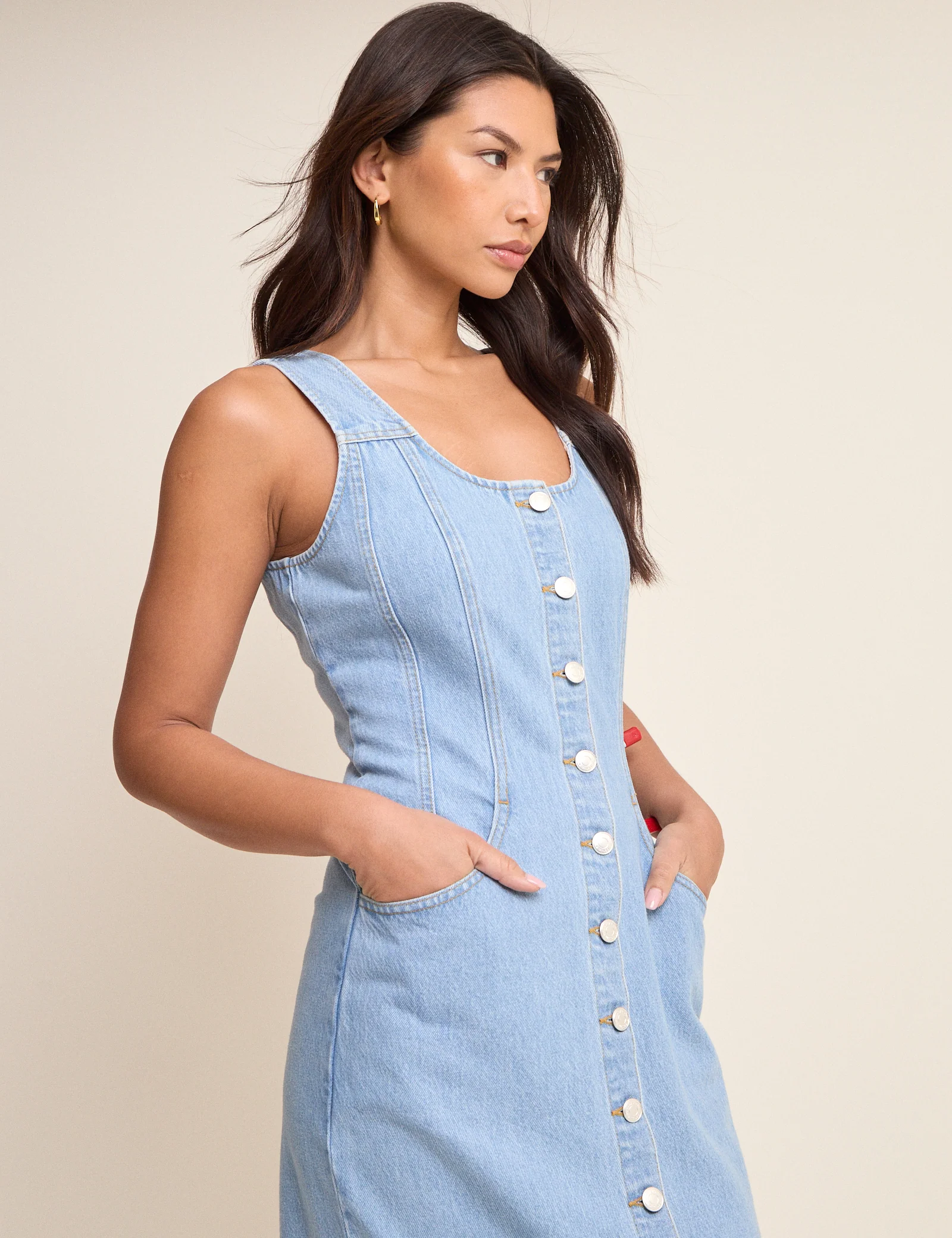 Light Blue Button Down Quays Midi Dress - Image 2