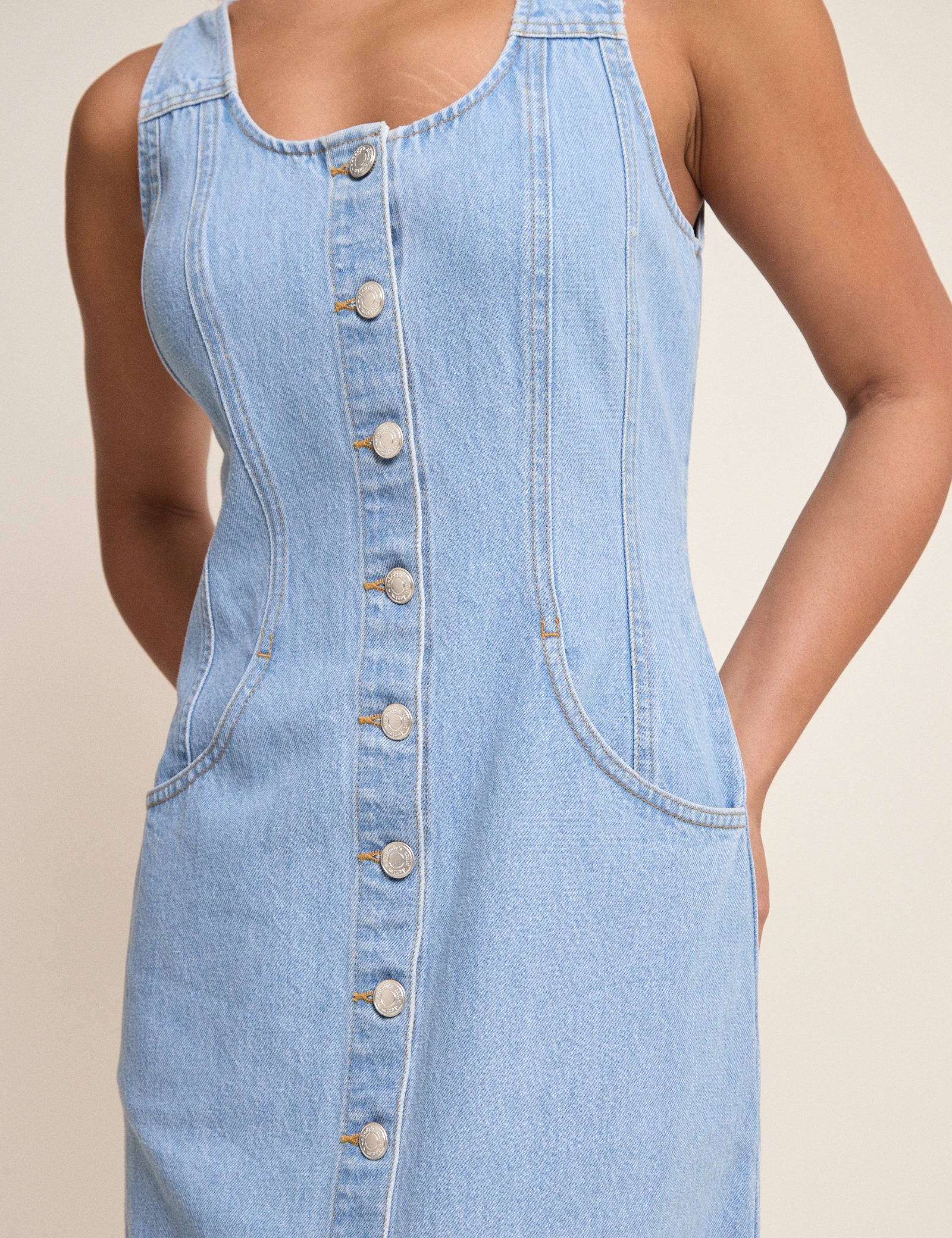 Light Blue Button Down Quays Midi Dress - Image 3