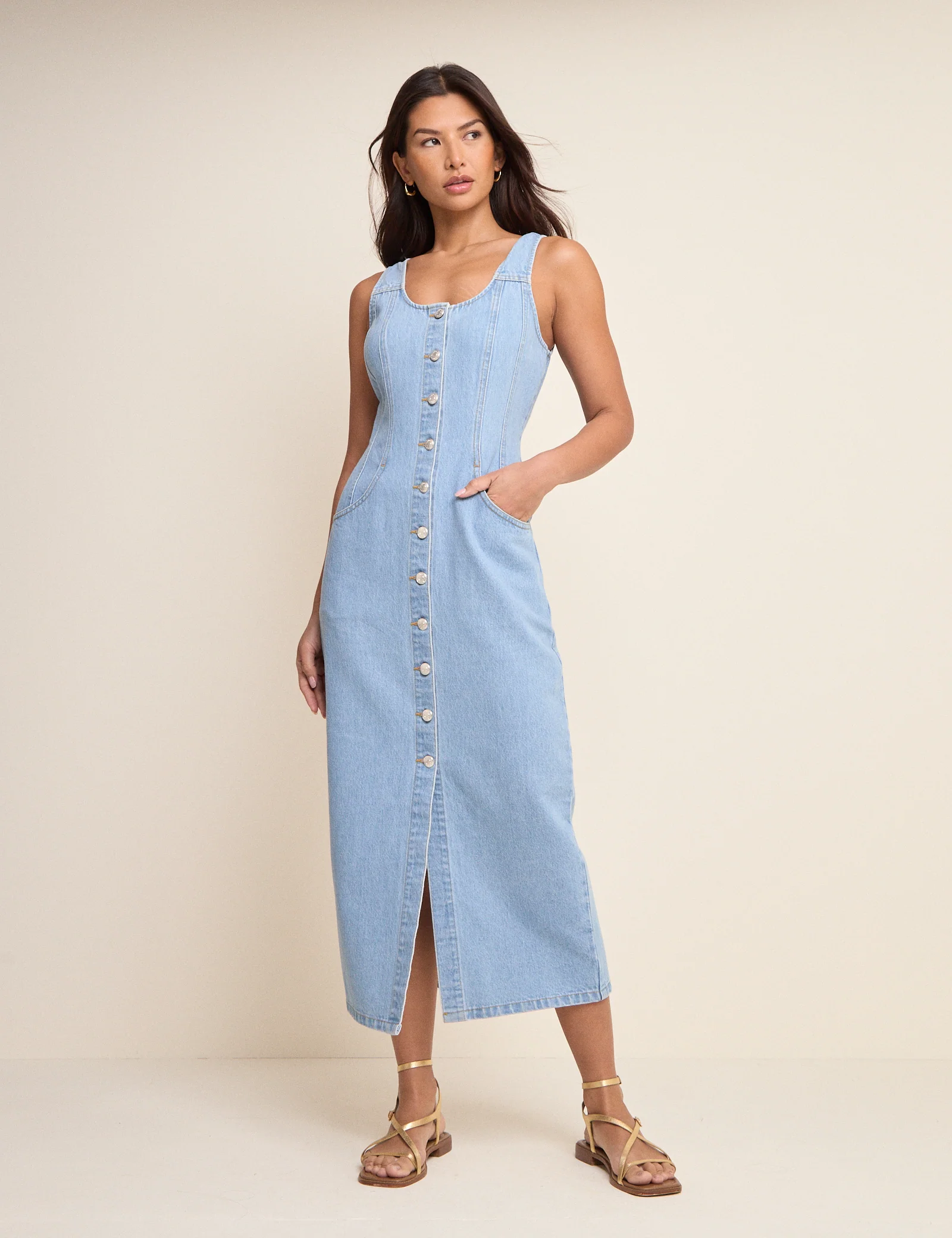 Light Blue Button Down Quays Midi Dress - Image 5