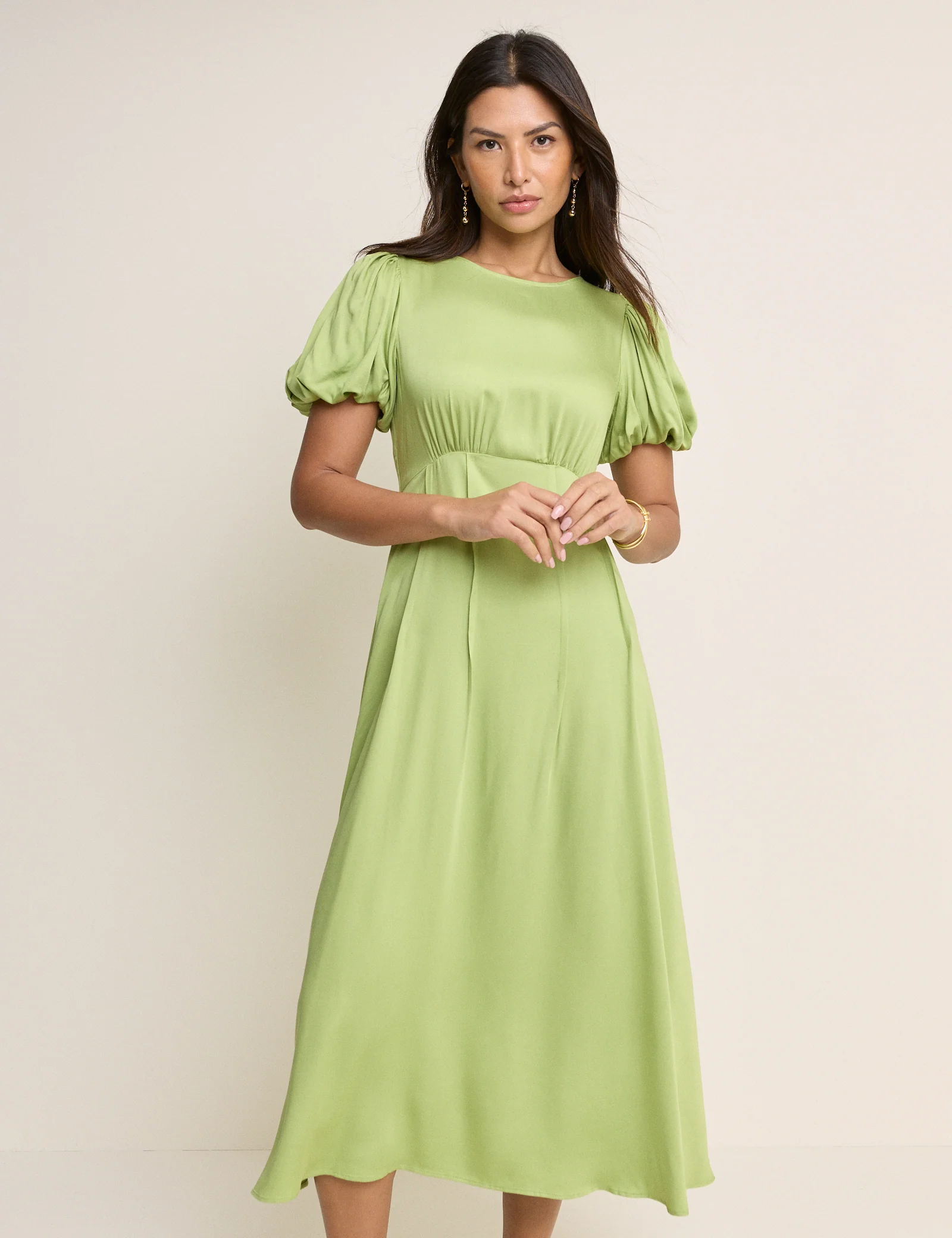 Green Puff Sleeve Quinn Midi Dress - Image 2