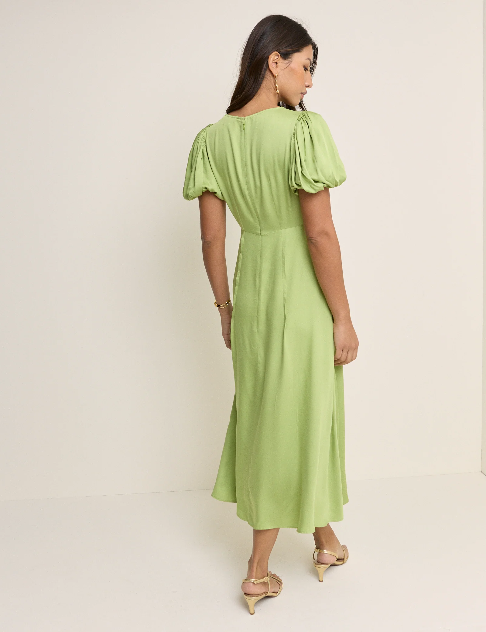 Green Puff Sleeve Quinn Midi Dress - Image 5