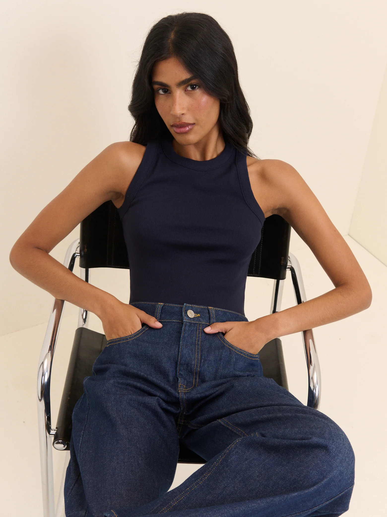 Navy Ribbed Racer Vest - Image 2