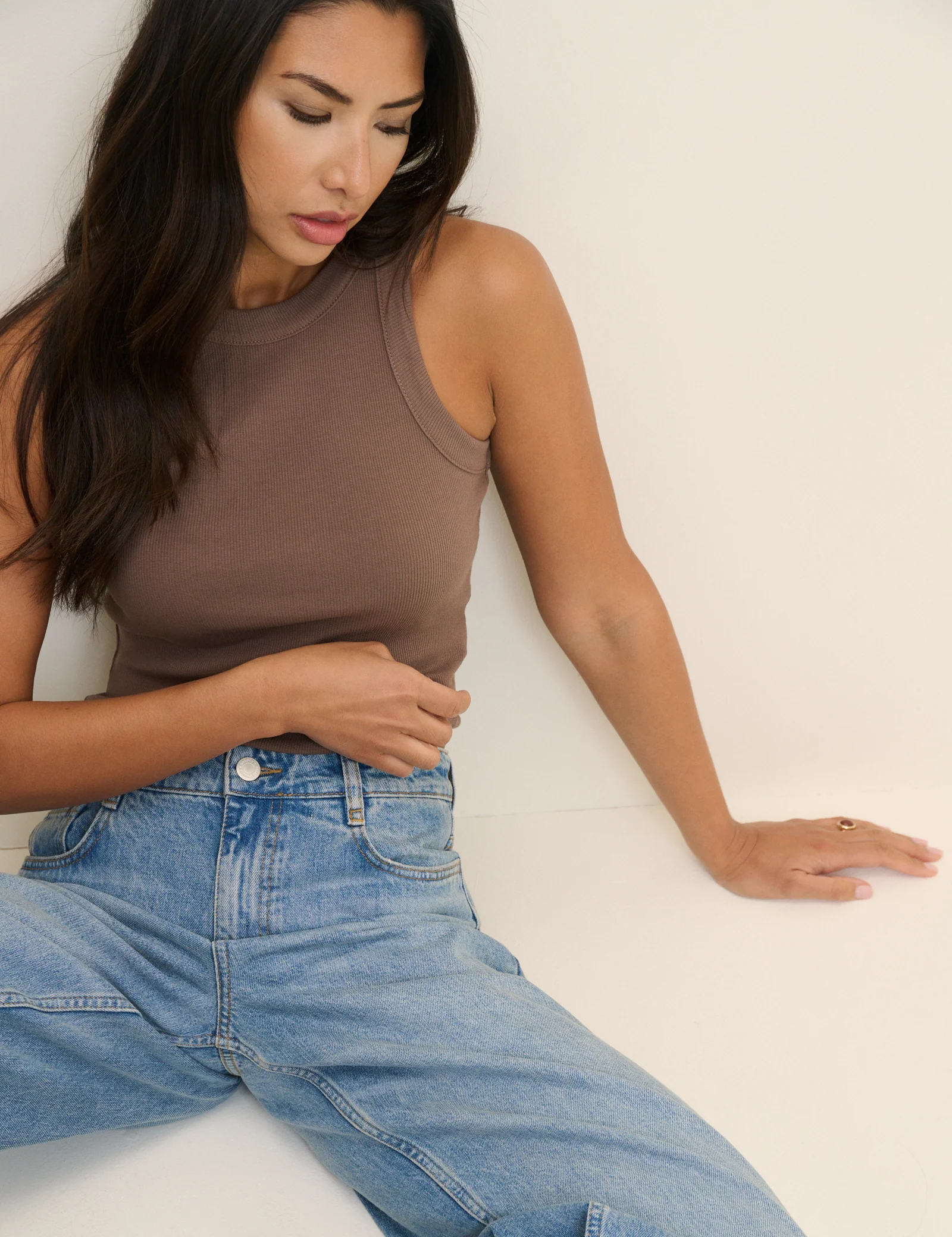 Brown Cropped Ribbed Racer Vest - Image 3