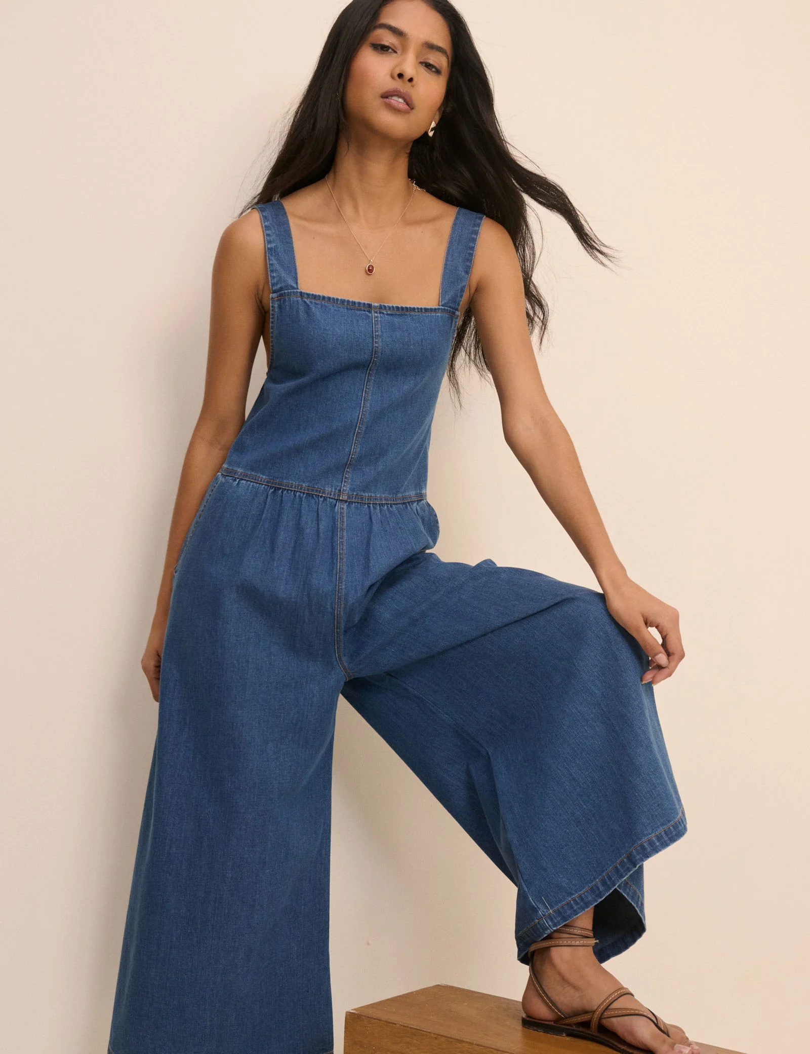 Dark Wash Denim Cropped Ralph Jumpsuit - Image 3