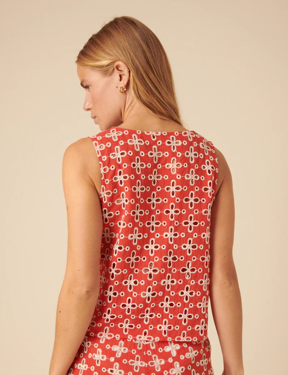 Red Broderie Anglaise Waistcoat - Image 4