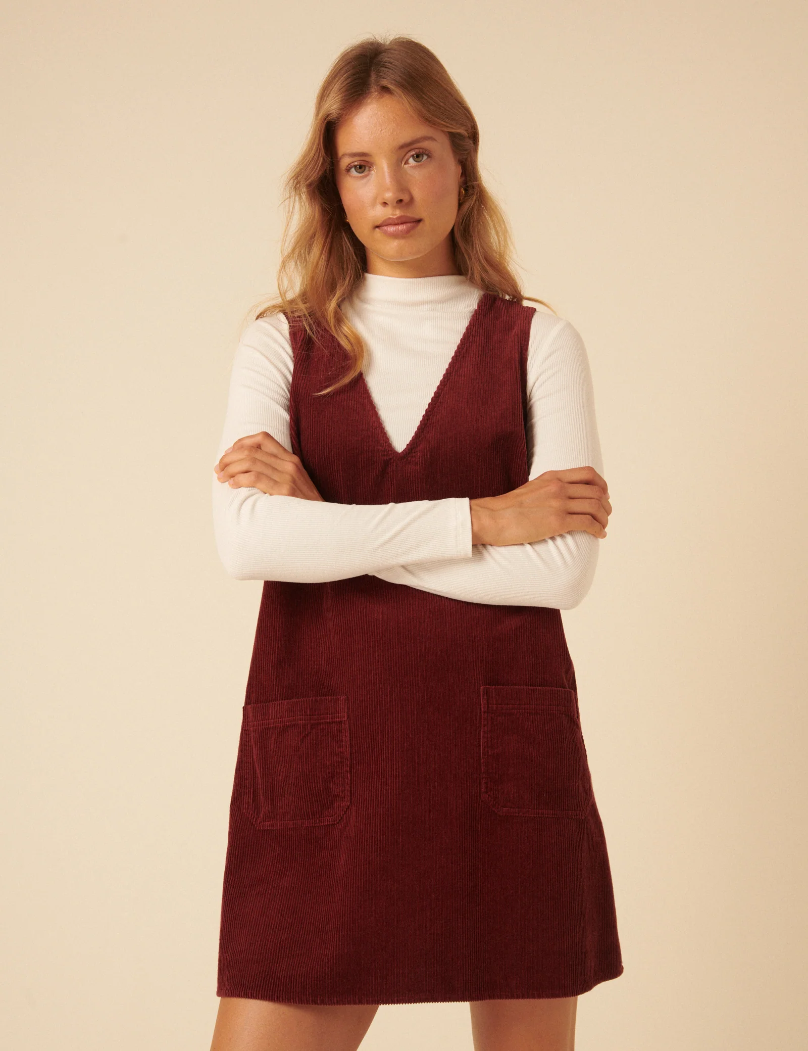 Red Piper Pinafore Mini Dress