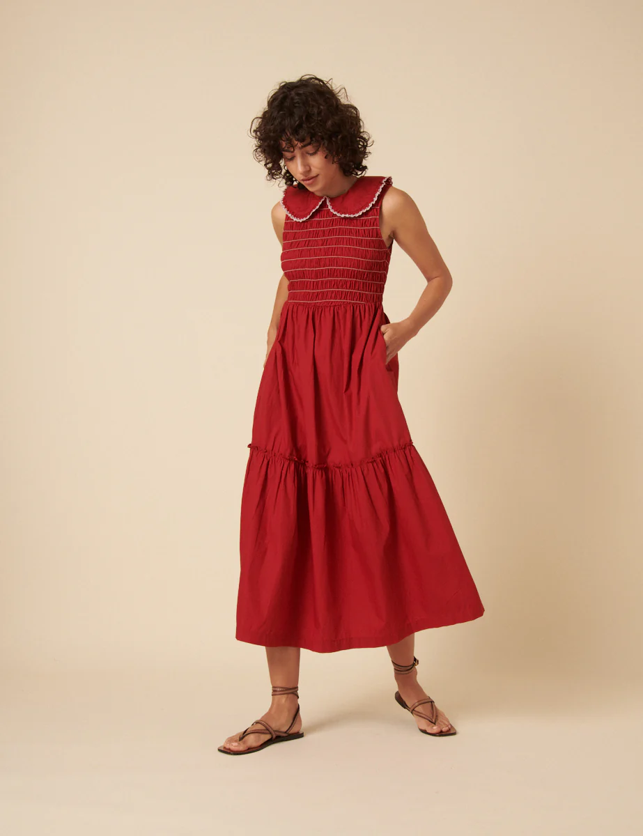 Red Ruched Collar Tiered Teresa Midi Dress - Image 2