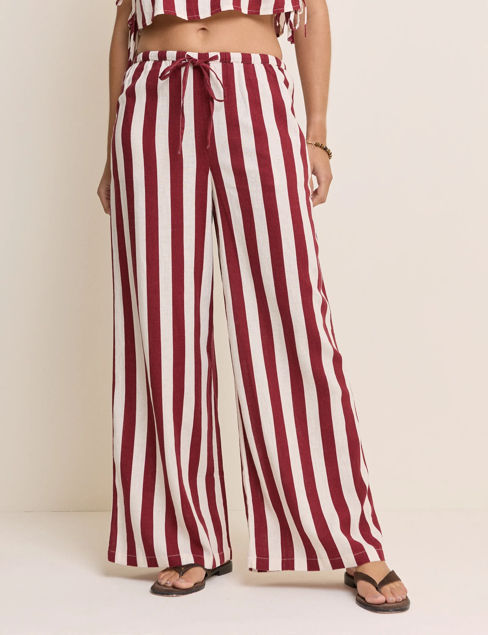Burgundy Striped Linen-Blend Reese Trousers - Image 2