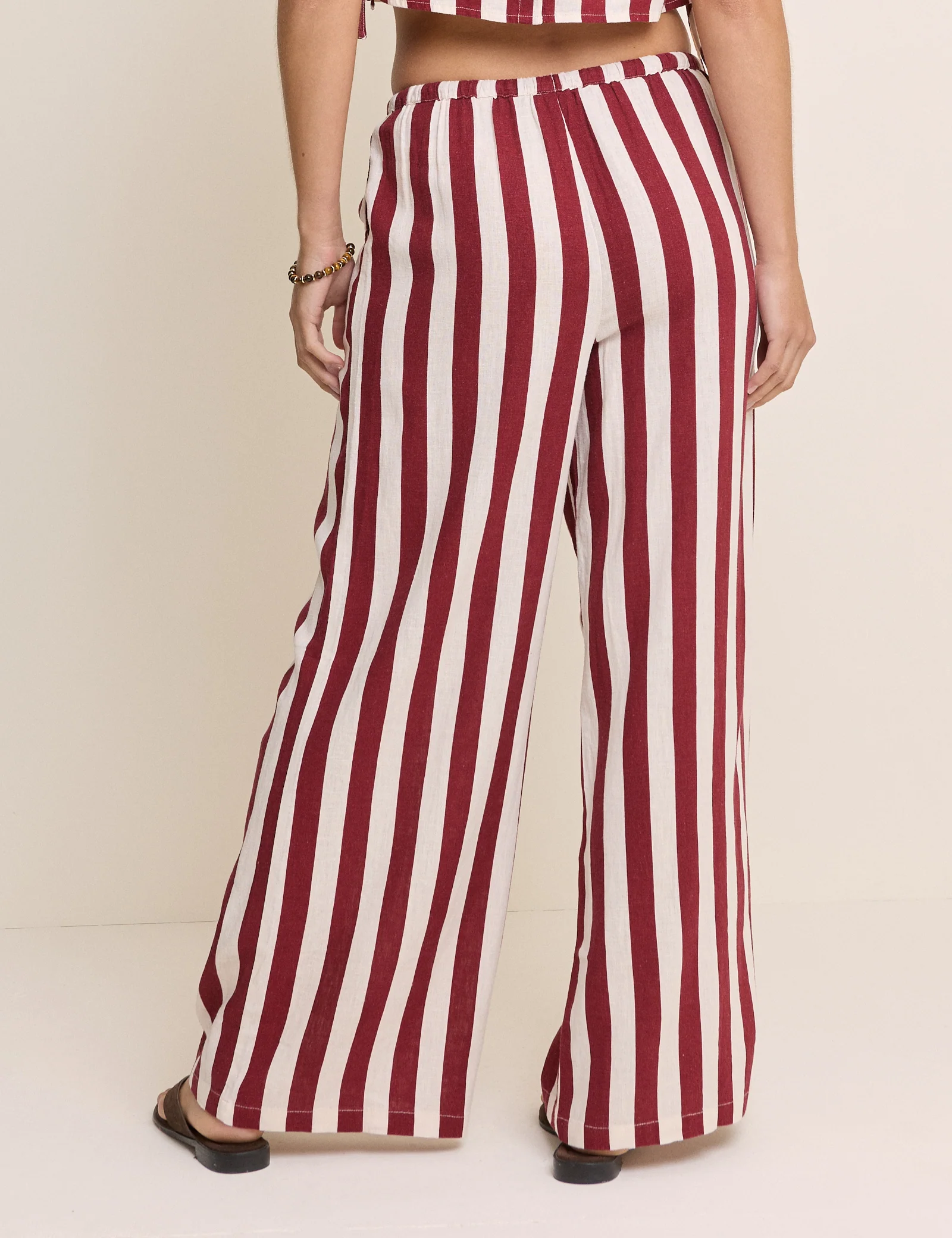 Burgundy Striped Linen-Blend Reese Trousers - Image 6