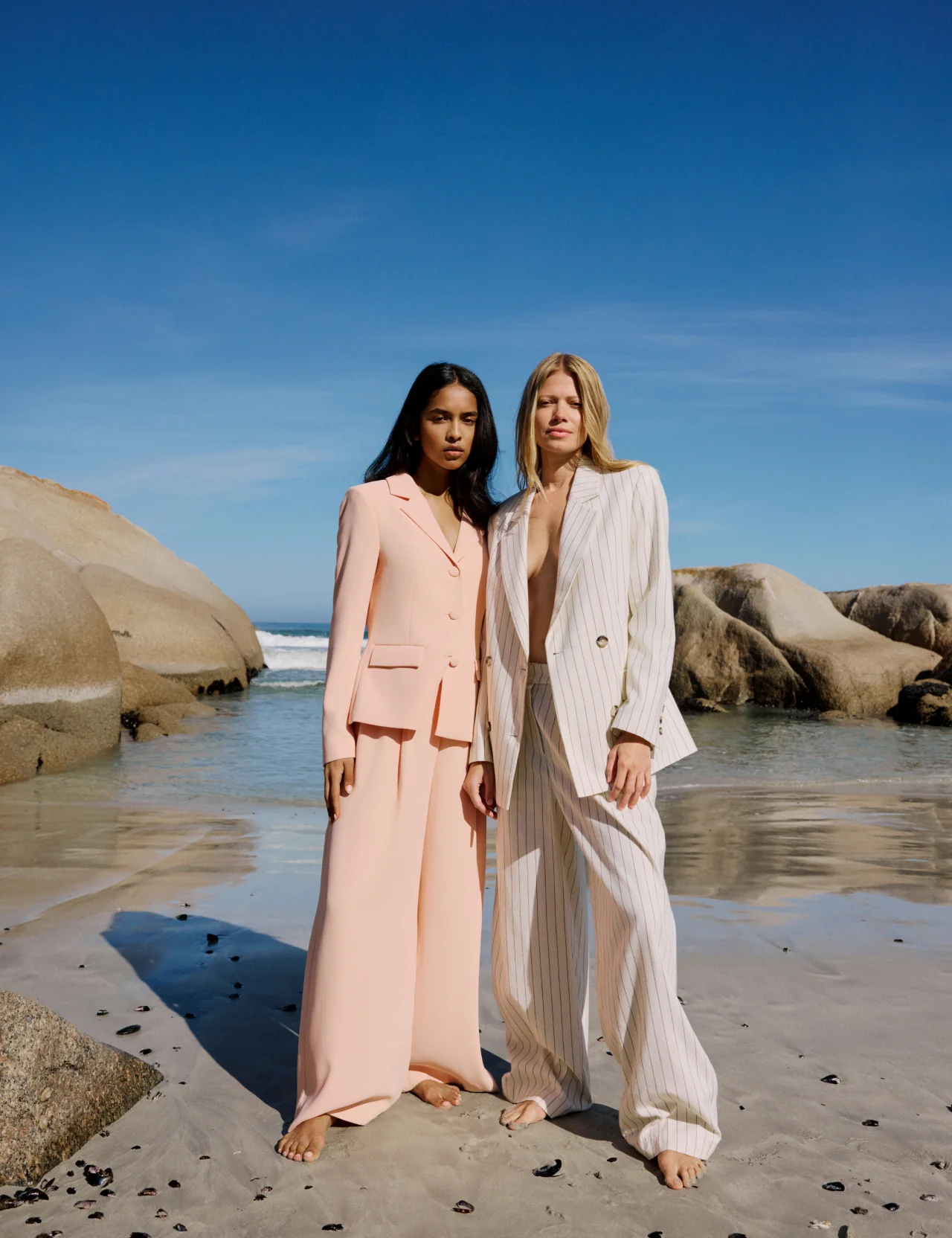 White Pinstripe Linen-Blend Wide Leg Trousers - Image 2